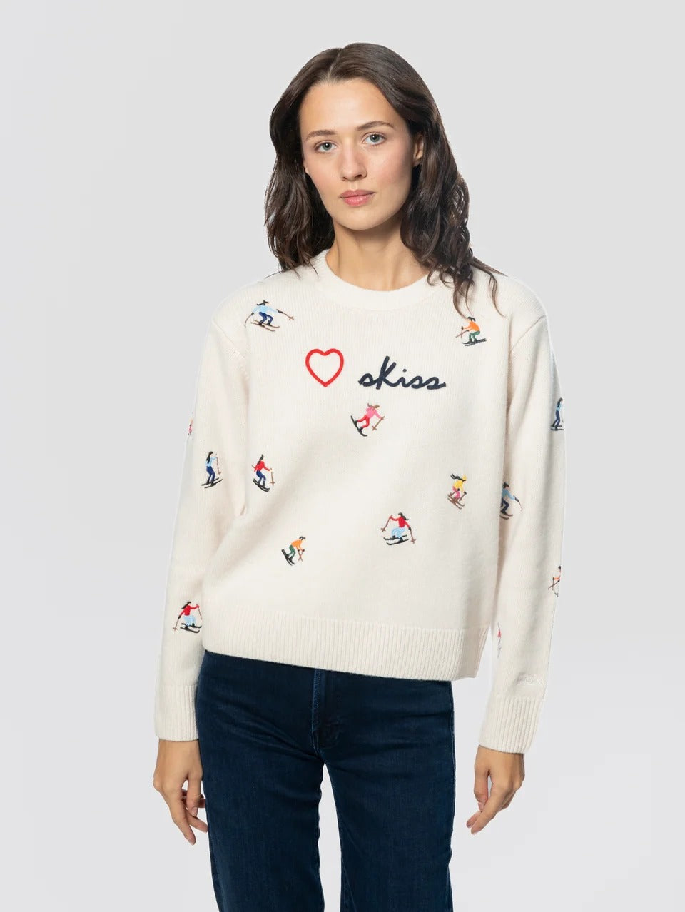 MC2 Saint Barth Maglia Kyla Donna Panna con Ricami Sciatori e Scritta Love Skiss KYLA002 00233M MC2 SAINT BARTH 