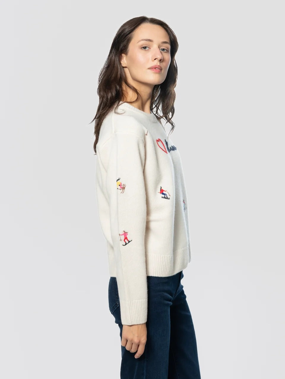 MC2 Saint Barth Maglia Kyla Donna Panna con Ricami Sciatori e Scritta Love Skiss KYLA002 00233M MC2 SAINT BARTH 