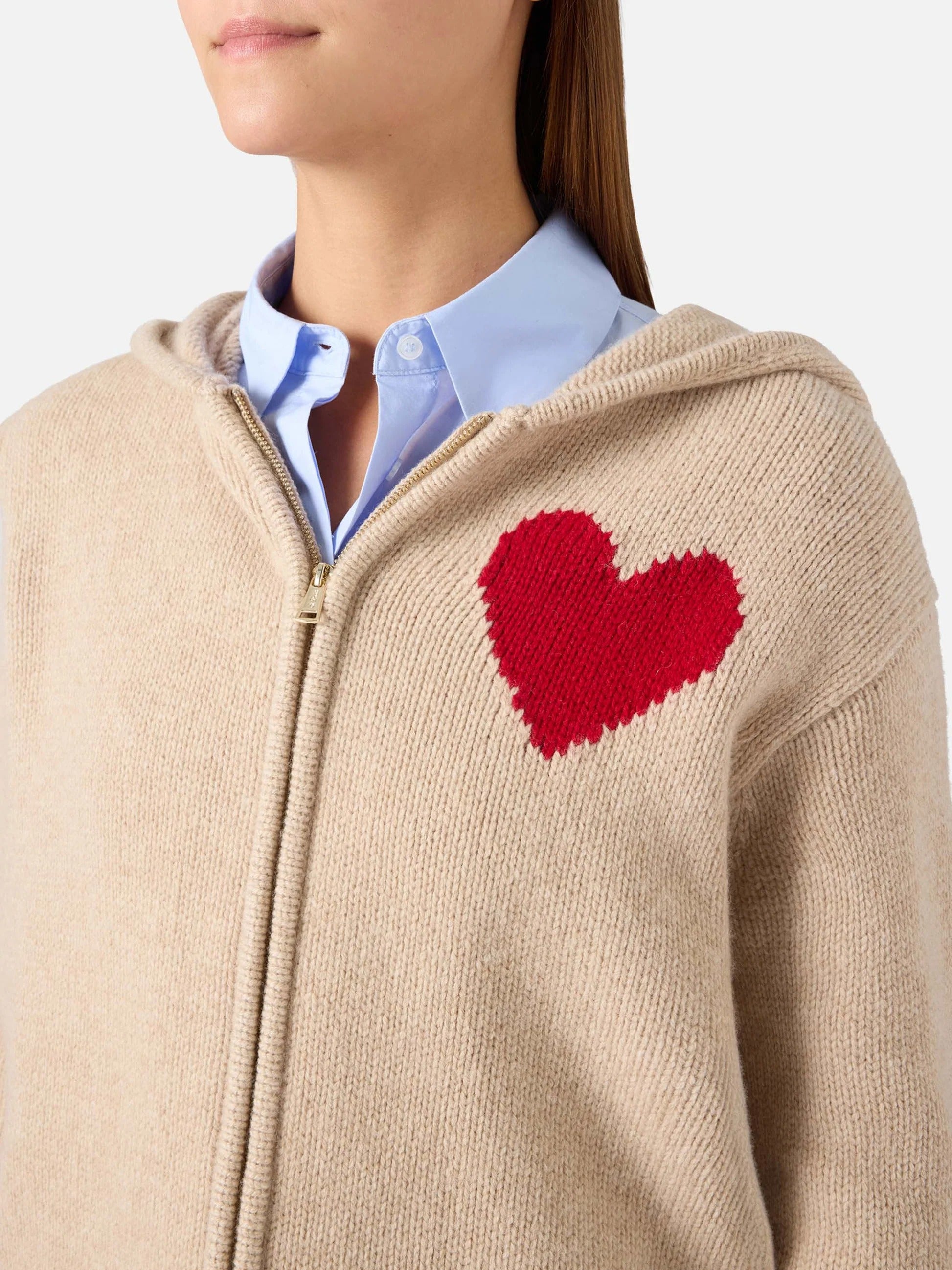 Felpa con cappuccio Kyla beige in maglia di lana con intarsio St. Barth KYLA005 00251M MC2 SAINT BARTH 