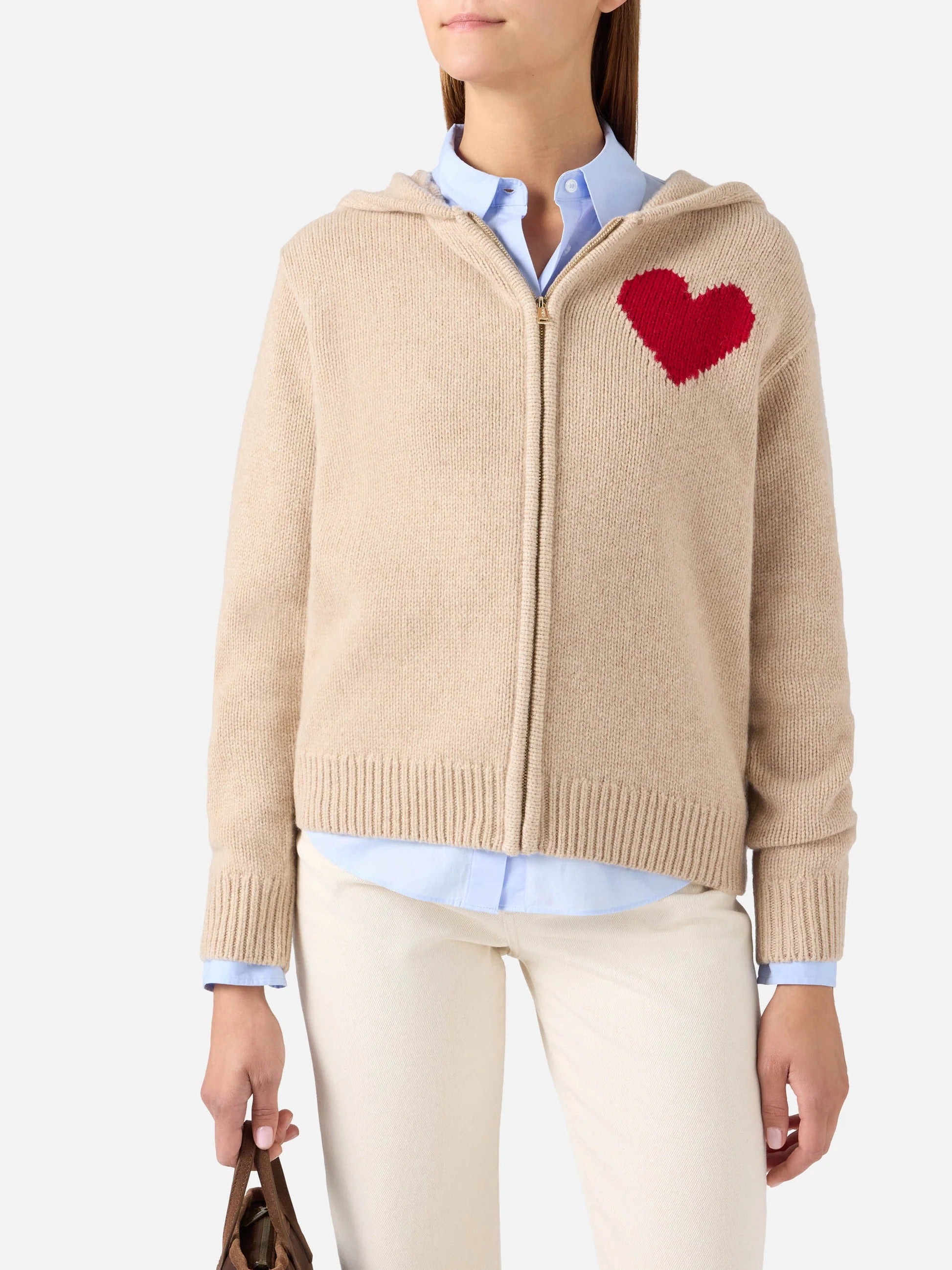 Felpa con cappuccio Kyla beige in maglia di lana con intarsio St. Barth KYLA005 00251M MC2 SAINT BARTH 