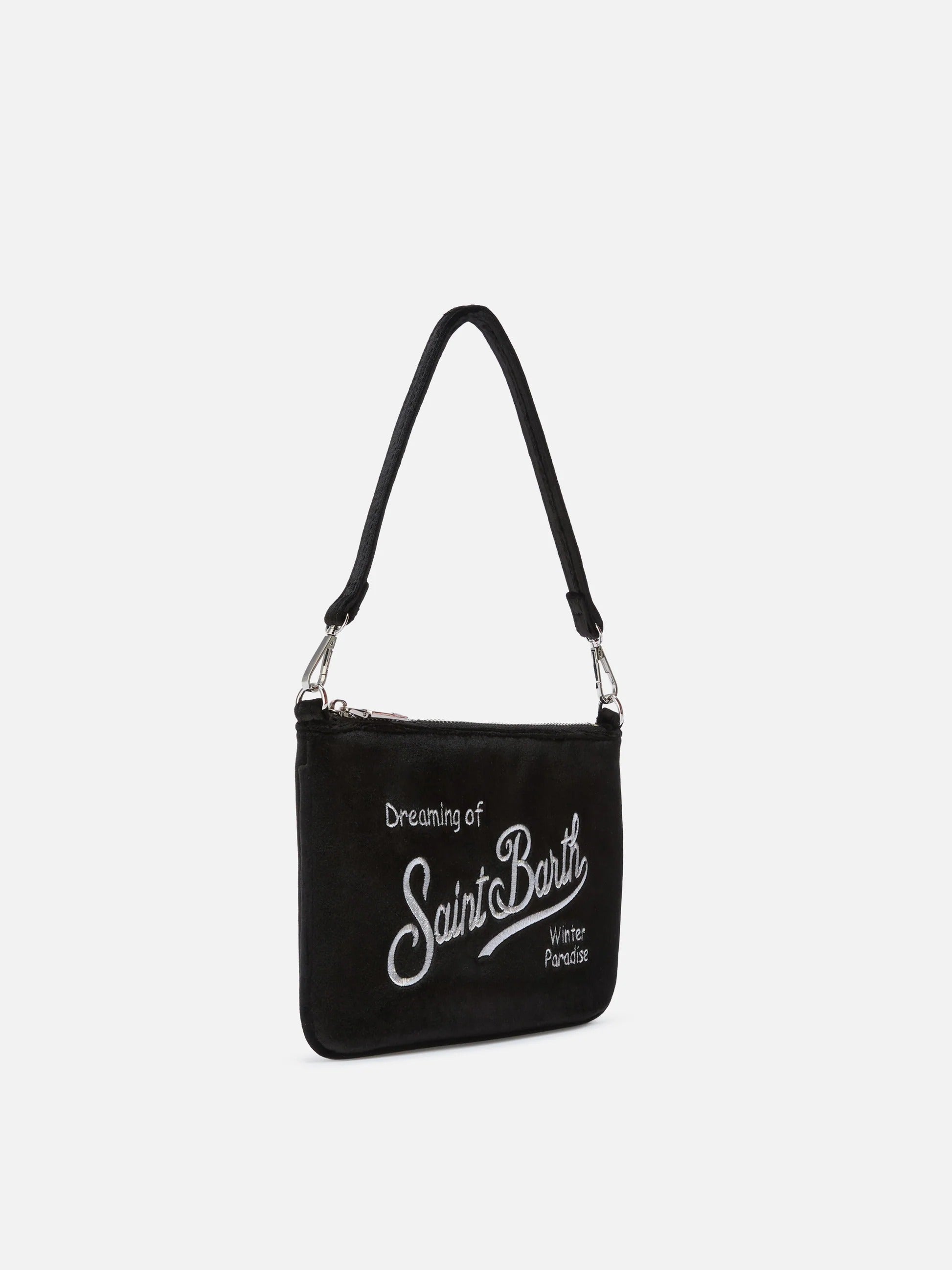 Borsa a spalla Mini Parisienne nera in velluto con ricamo logo PARM005 00474M MC2 SAINT BARTH 