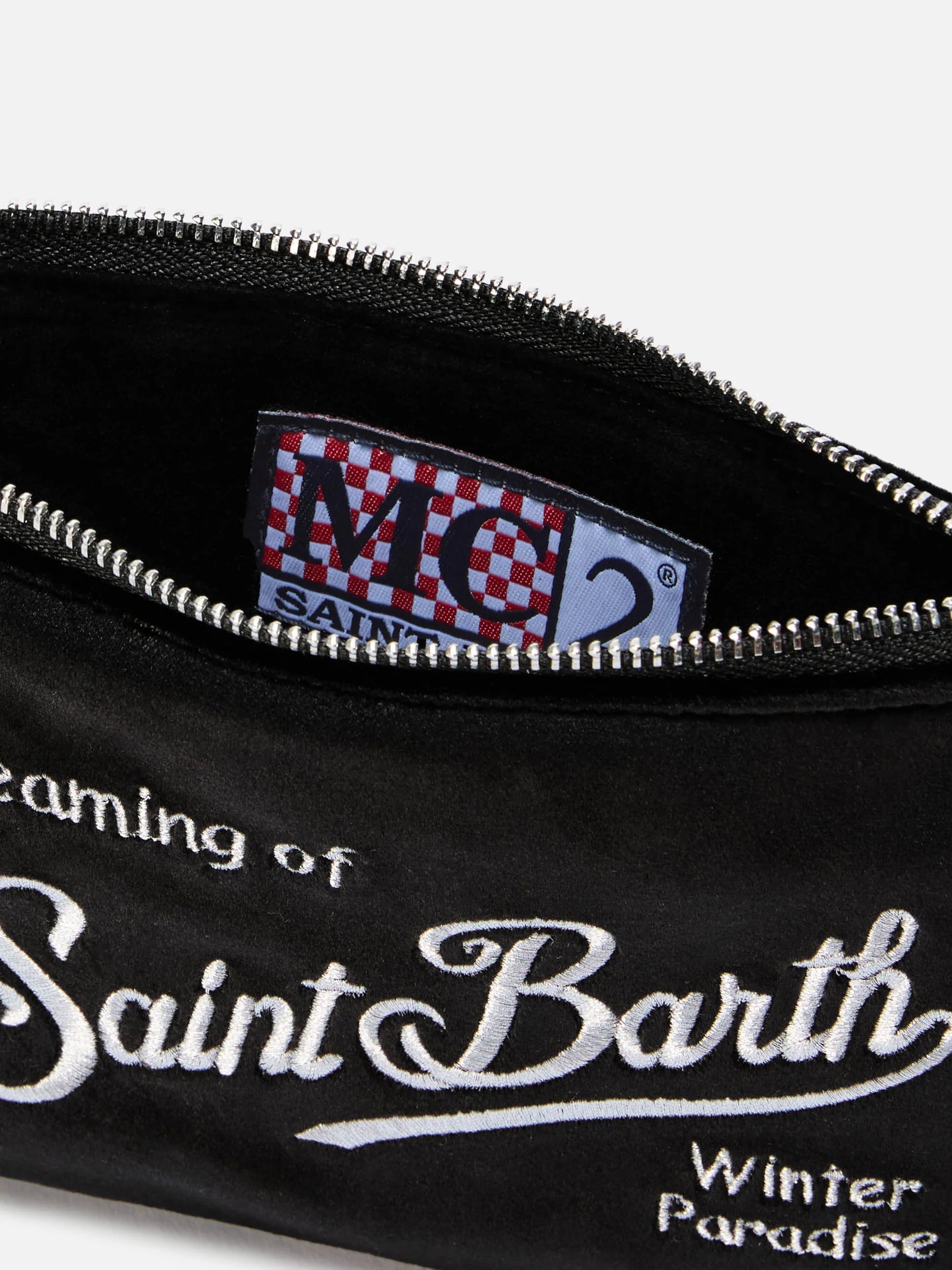 Borsa a spalla Mini Parisienne nera in velluto con ricamo logo PARM005 00474M MC2 SAINT BARTH 