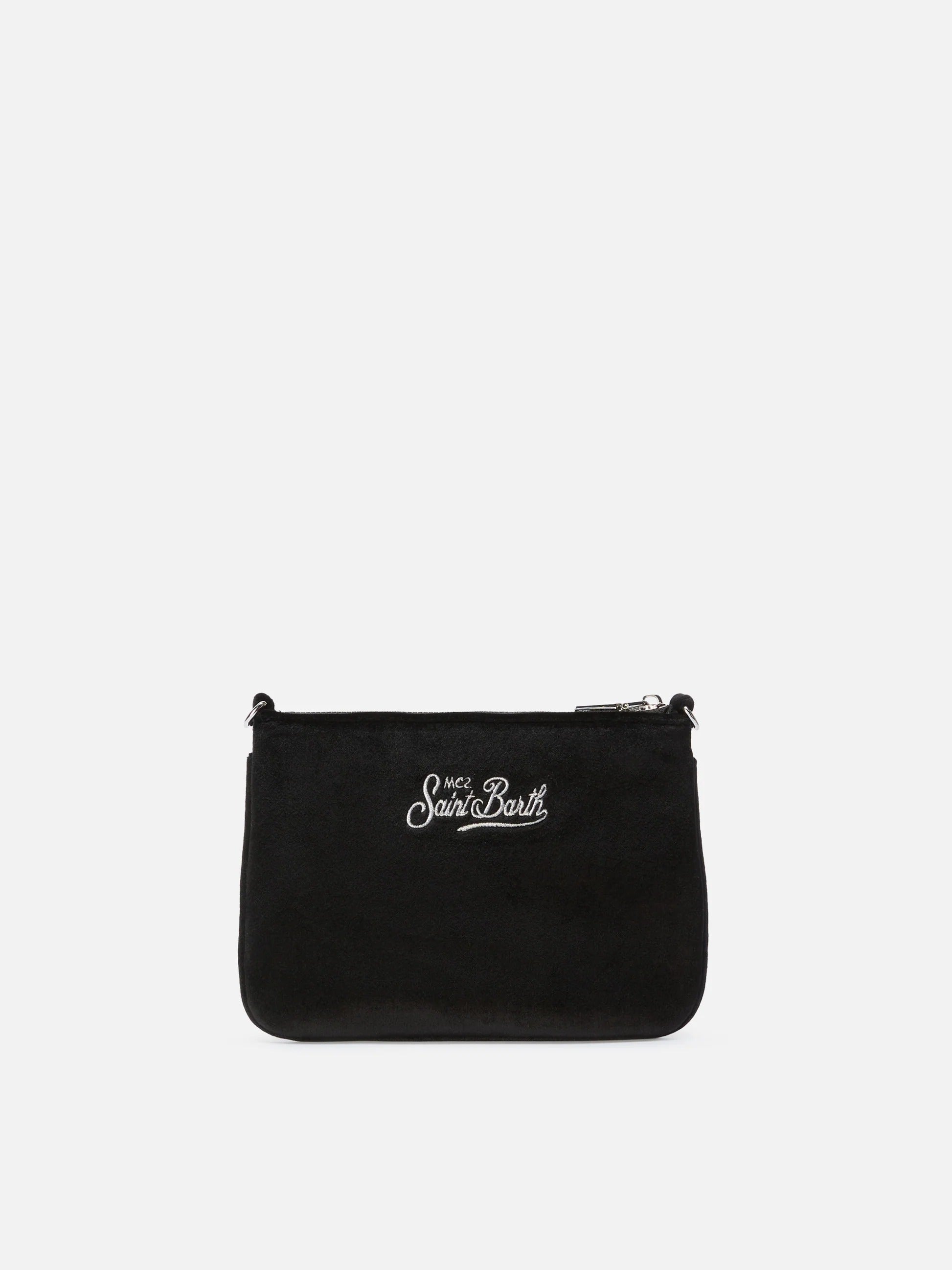 Borsa a spalla Mini Parisienne nera in velluto con ricamo logo PARM005 00474M MC2 SAINT BARTH 
