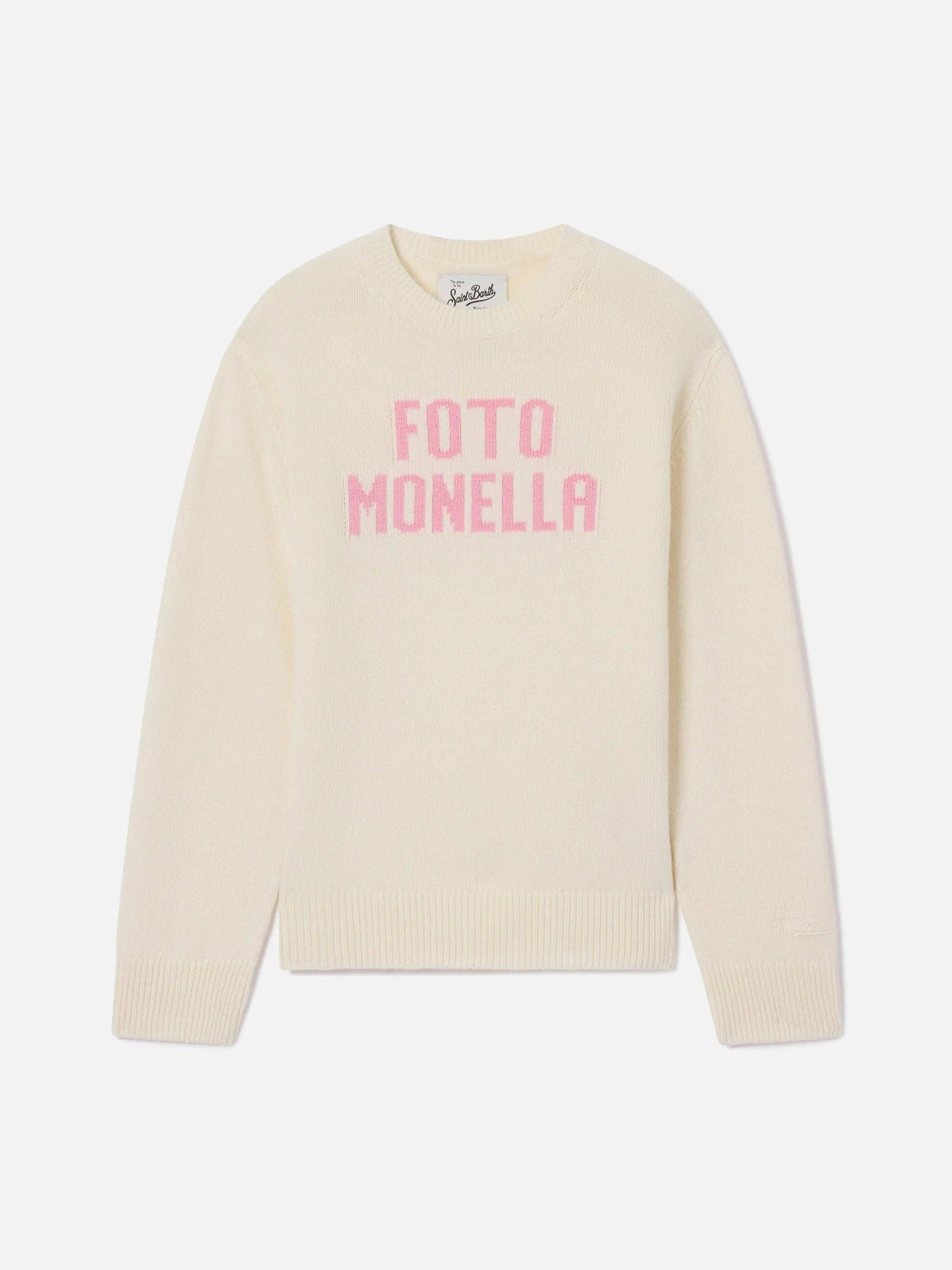 Maglia girocollo Princess panna con intarsio Foto Monella PRC0001 02483M MC2 SAINT BARTH 