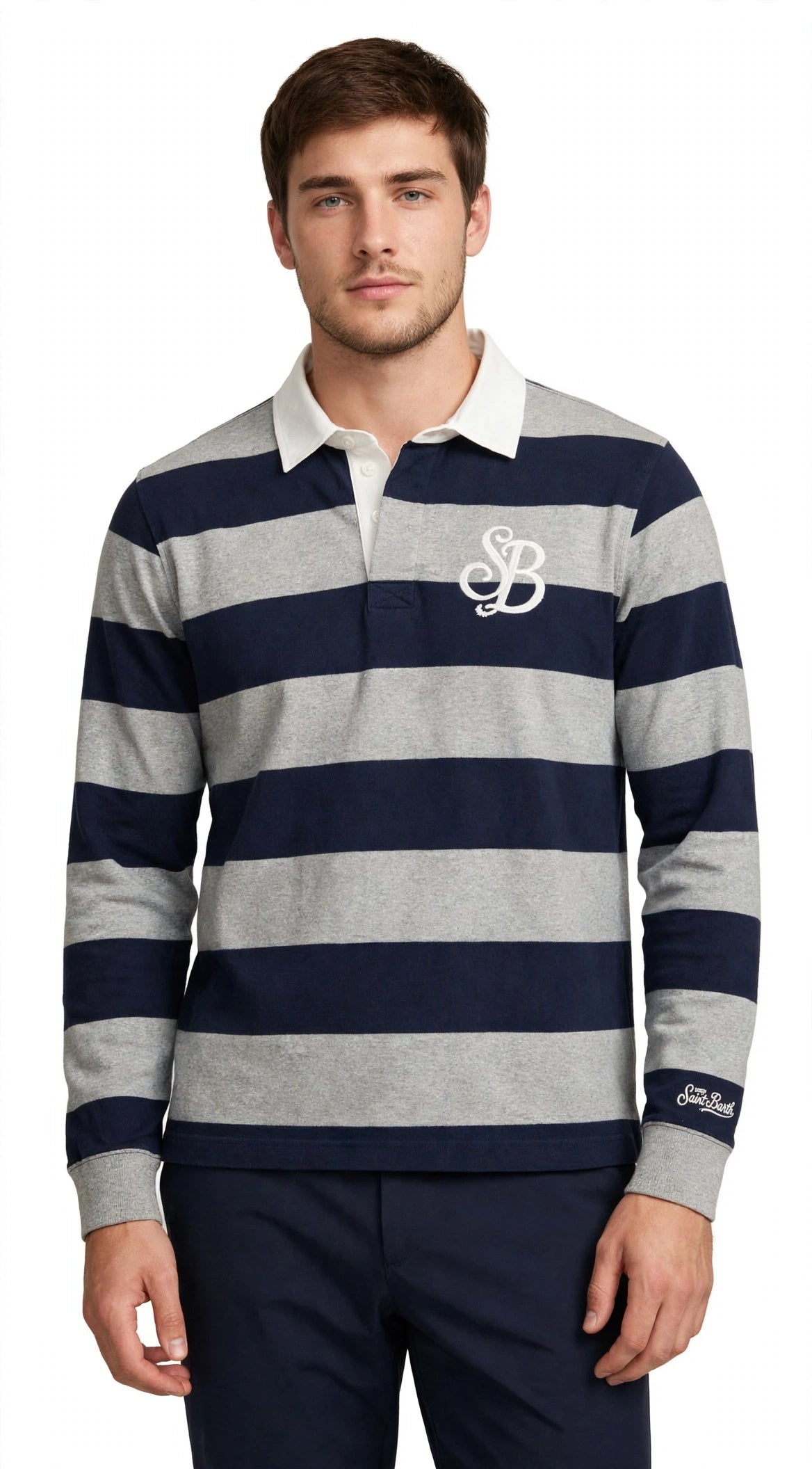 Polo da rugby a righe in cotone stile quarterback QRT0001 02876M MC2 SAINT BARTH 