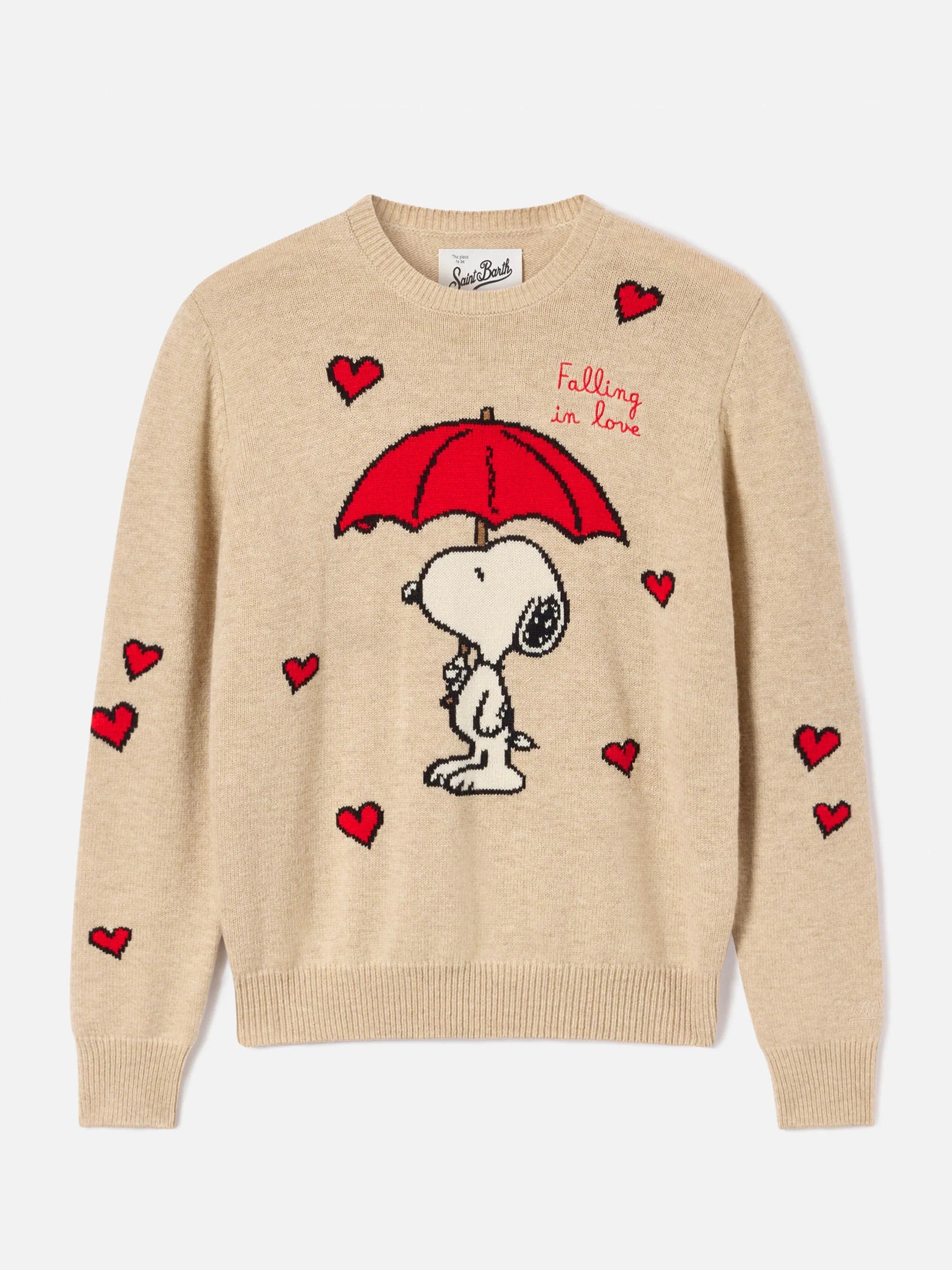 Maglia girocollo New Queen beige con intarsio Snoopy | Special edition QUE0014 00331M MC2 SAINT BARTH 