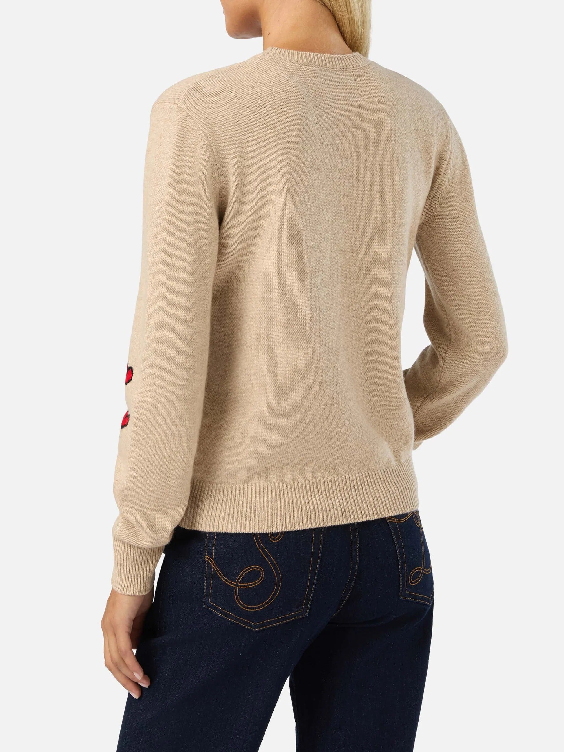 Maglia girocollo New Queen beige con intarsio Snoopy | Special edition QUE0014 00331M MC2 SAINT BARTH 
