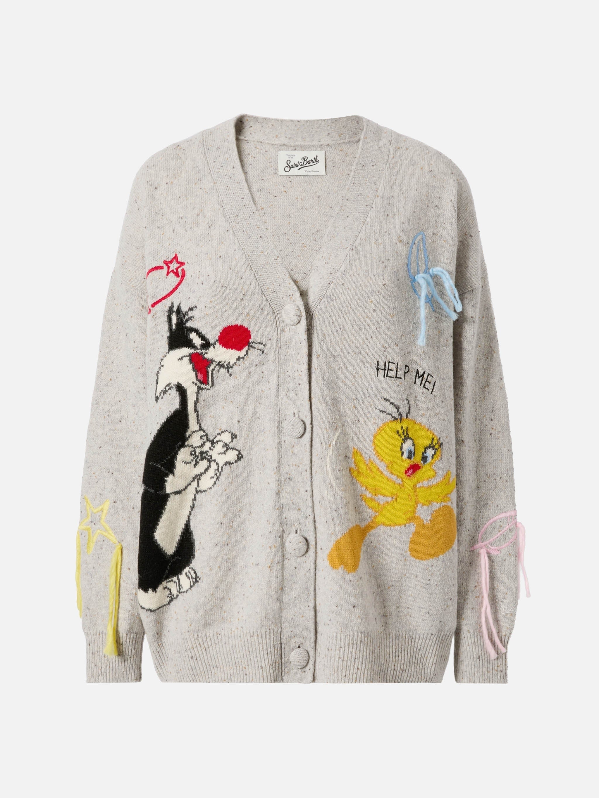 SASI DONEGAL SASI002 - Cardigan oversize Sasi in filato Donegal con bottoni e ricamo Popeye SASI002 00150M MC2 SAINT BARTH 