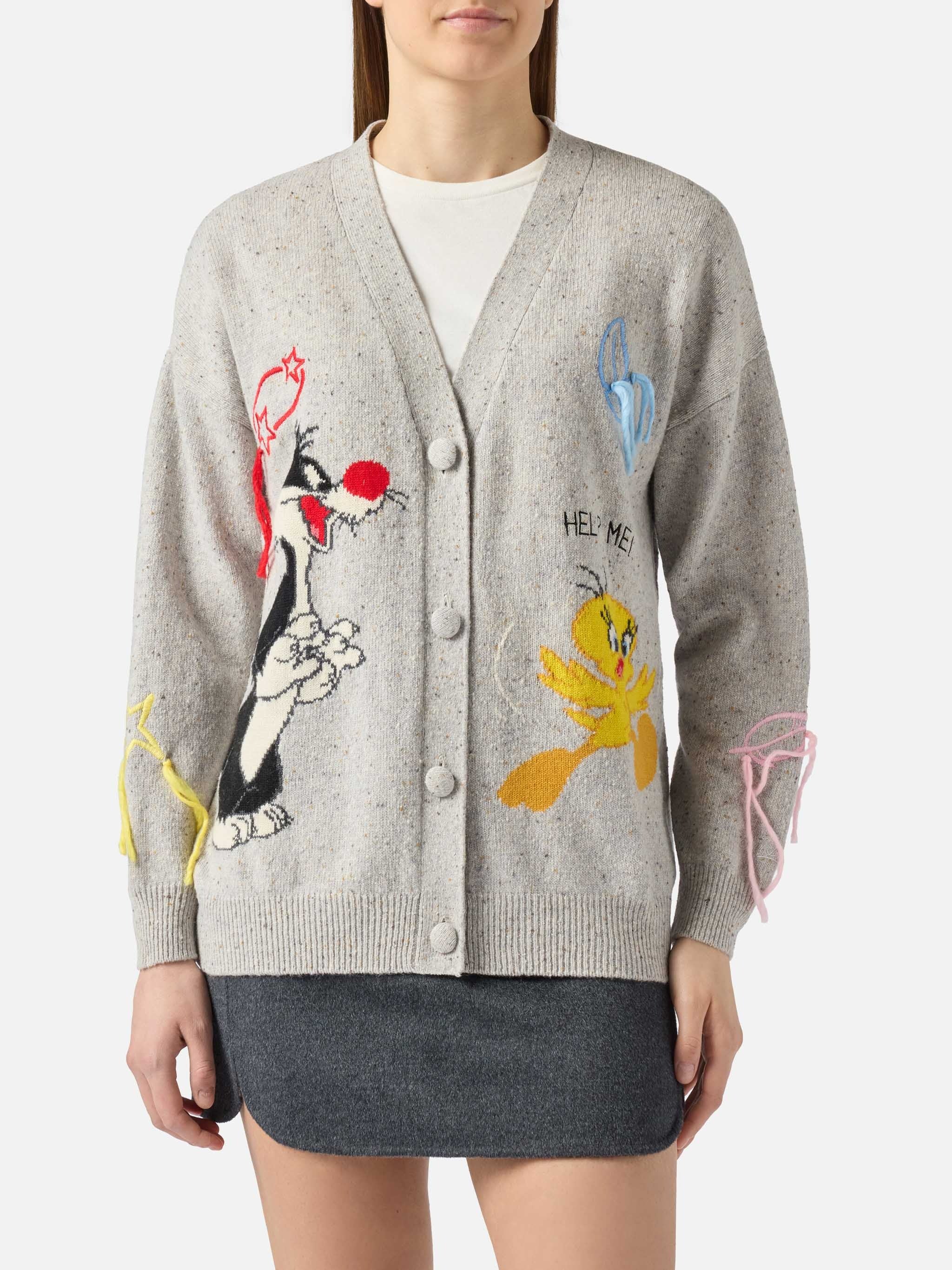 SASI DONEGAL SASI002 - Cardigan oversize Sasi in filato Donegal con bottoni e ricamo Popeye SASI002 00150M MC2 SAINT BARTH 