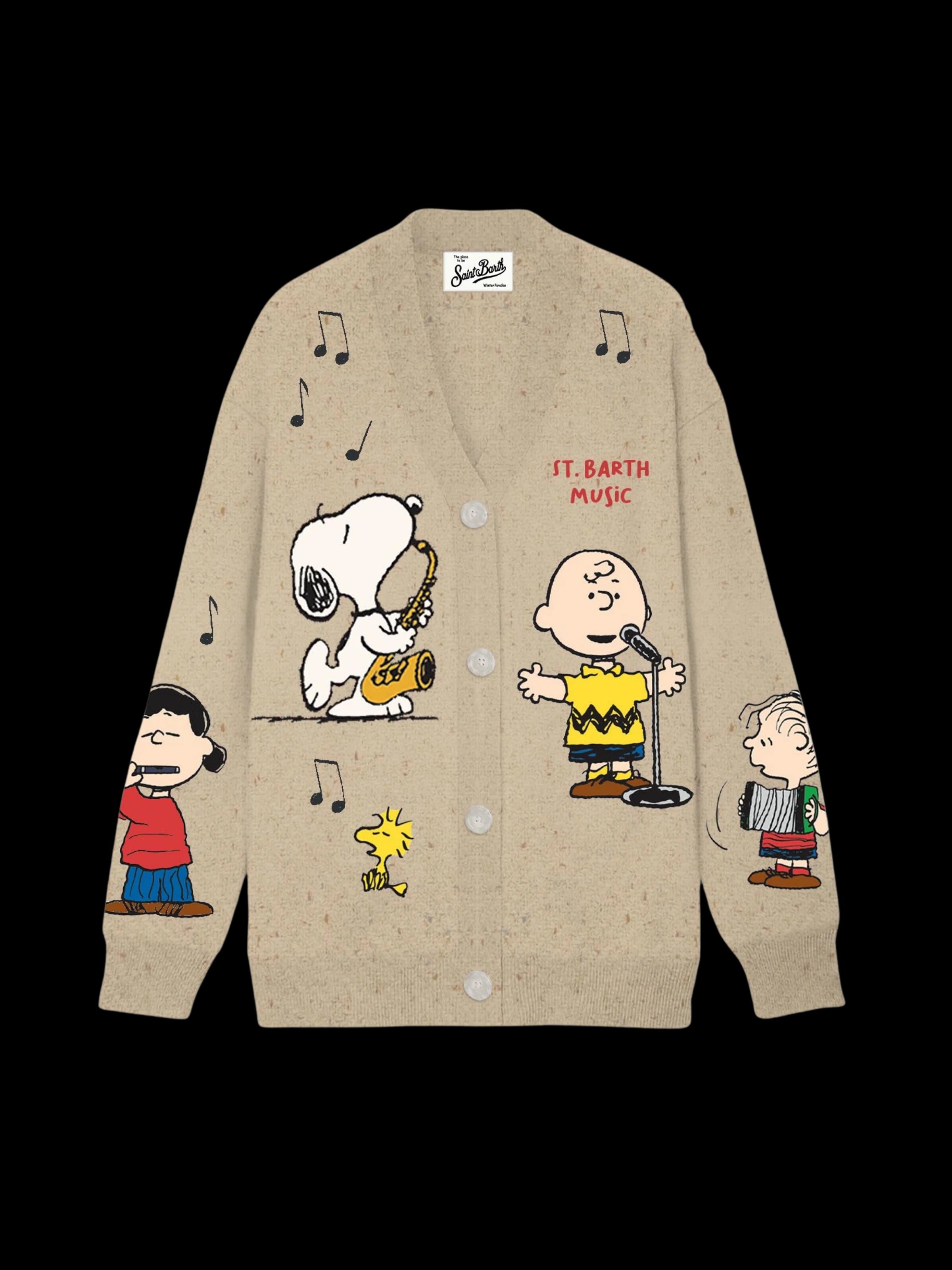 Cardigan "Sasi Donegal" Saint Barth beige con snoopy SASI002 03859M MC2 SAINT BARTH 