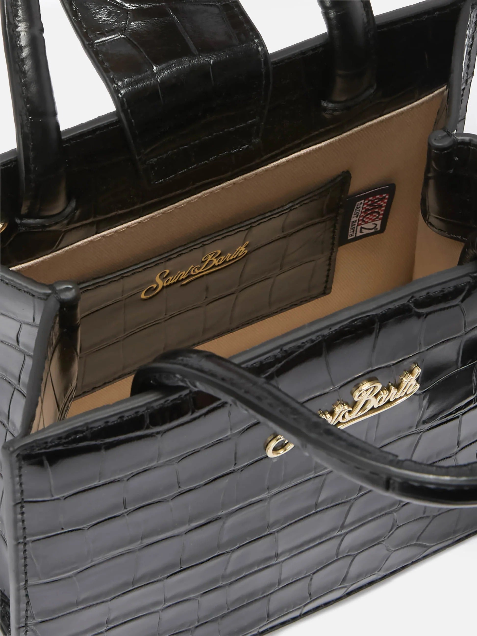 Borsa Mini Shop nera in pelle stampa cocco SHBM0002 00721M MC2 SAINT BARTH 