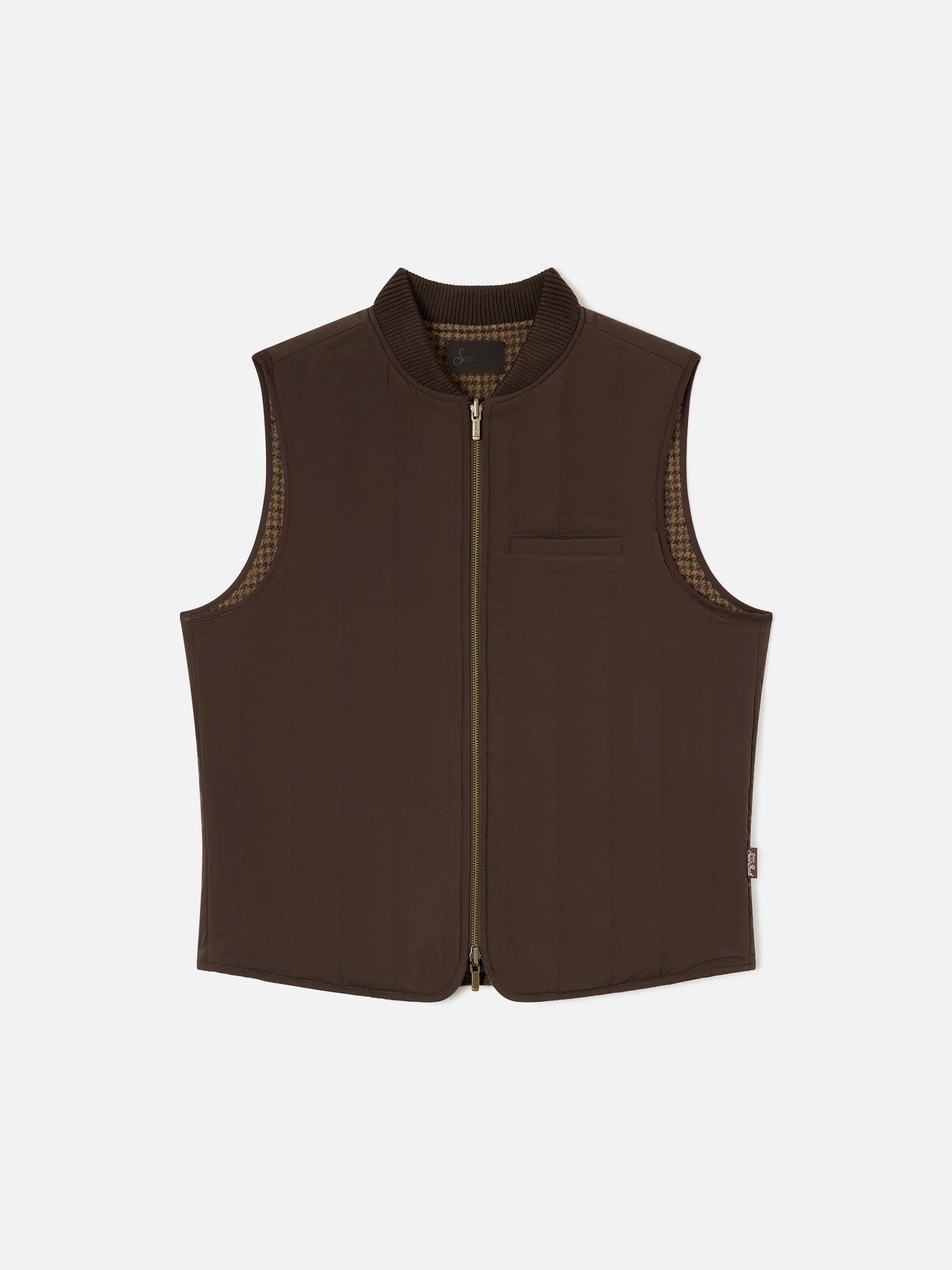 Mc2 Gilet reversibile in lana marrone Spencer con motivo pied de poule SPEN003 00370M MC2 SAINT BARTH 