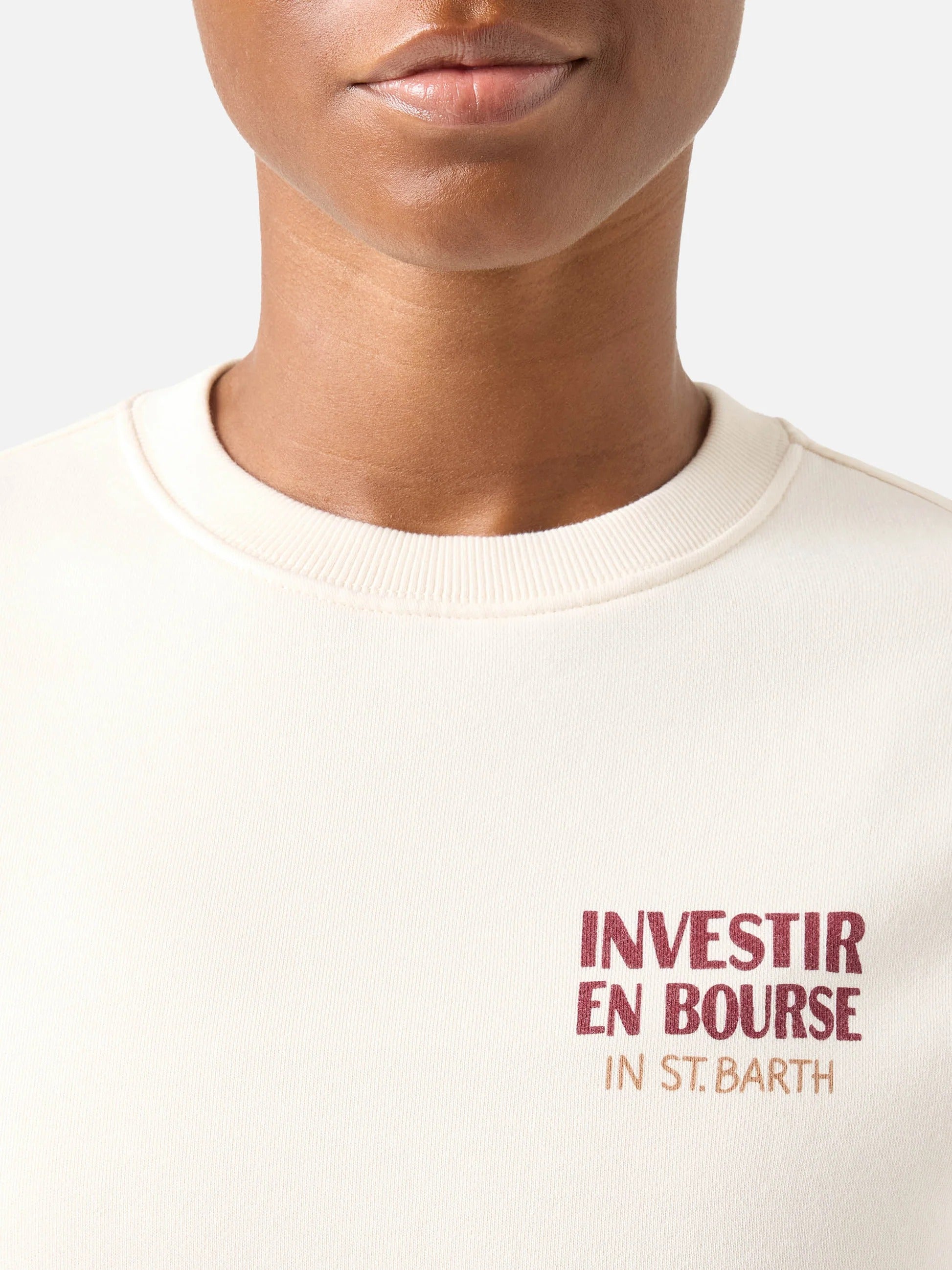 Felpa Stardust off white con stampa Investir En Bourse STDW001 01353M MC2 SAINT BARTH 