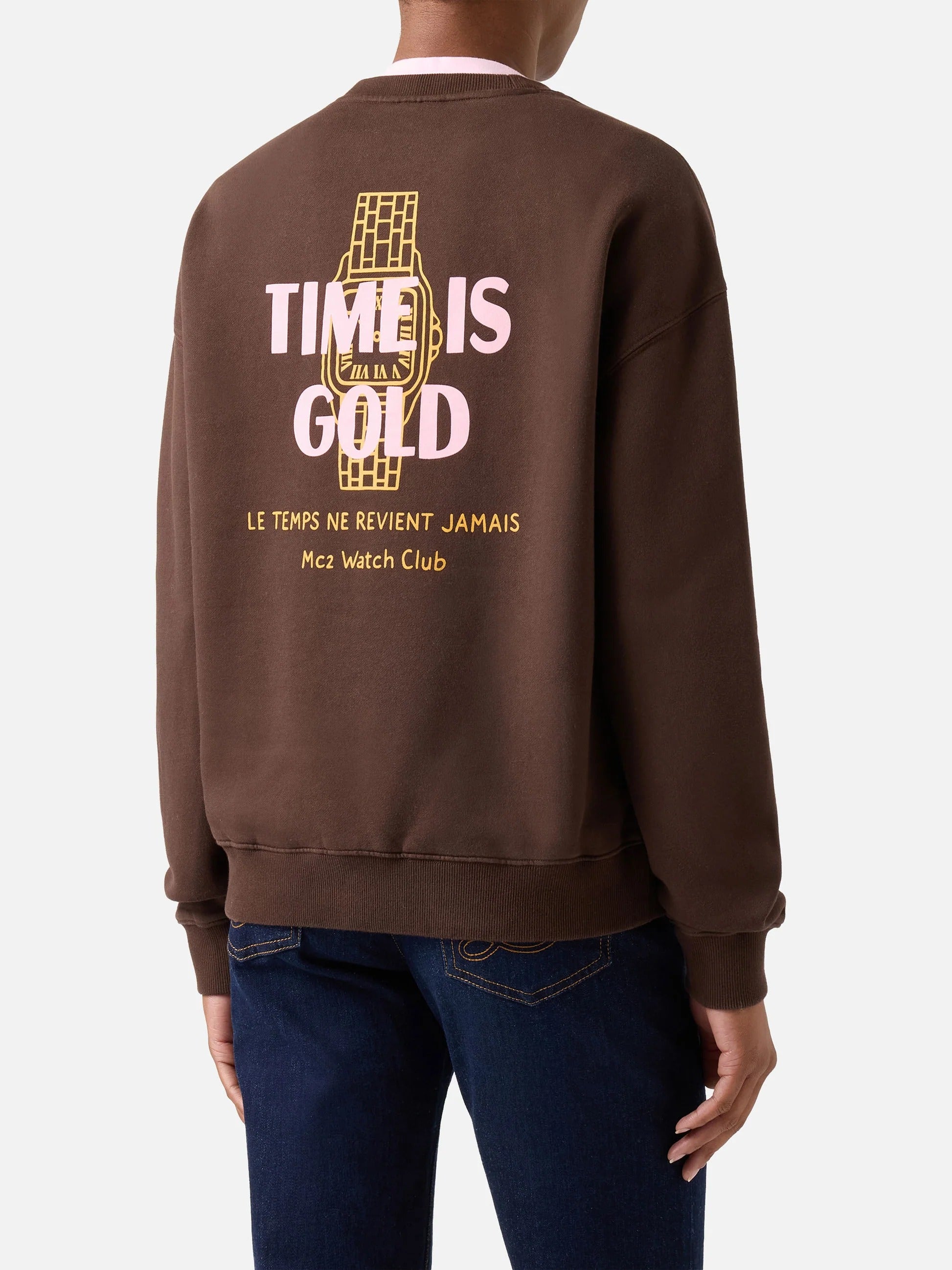 Felpa Stardust marrone con stampa Time Is Gold STDW001 03906M MC2 SAINT BARTH 