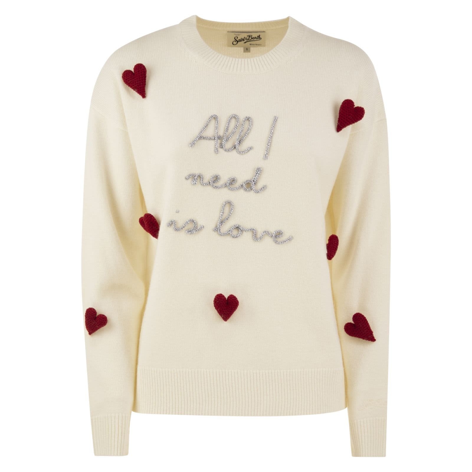MC2 SAINT BARTH TESSA - Maglione in misto lana e cashmere con cuori applicati NATURALE TESS001 03751M MC2 SAINT BARTH 