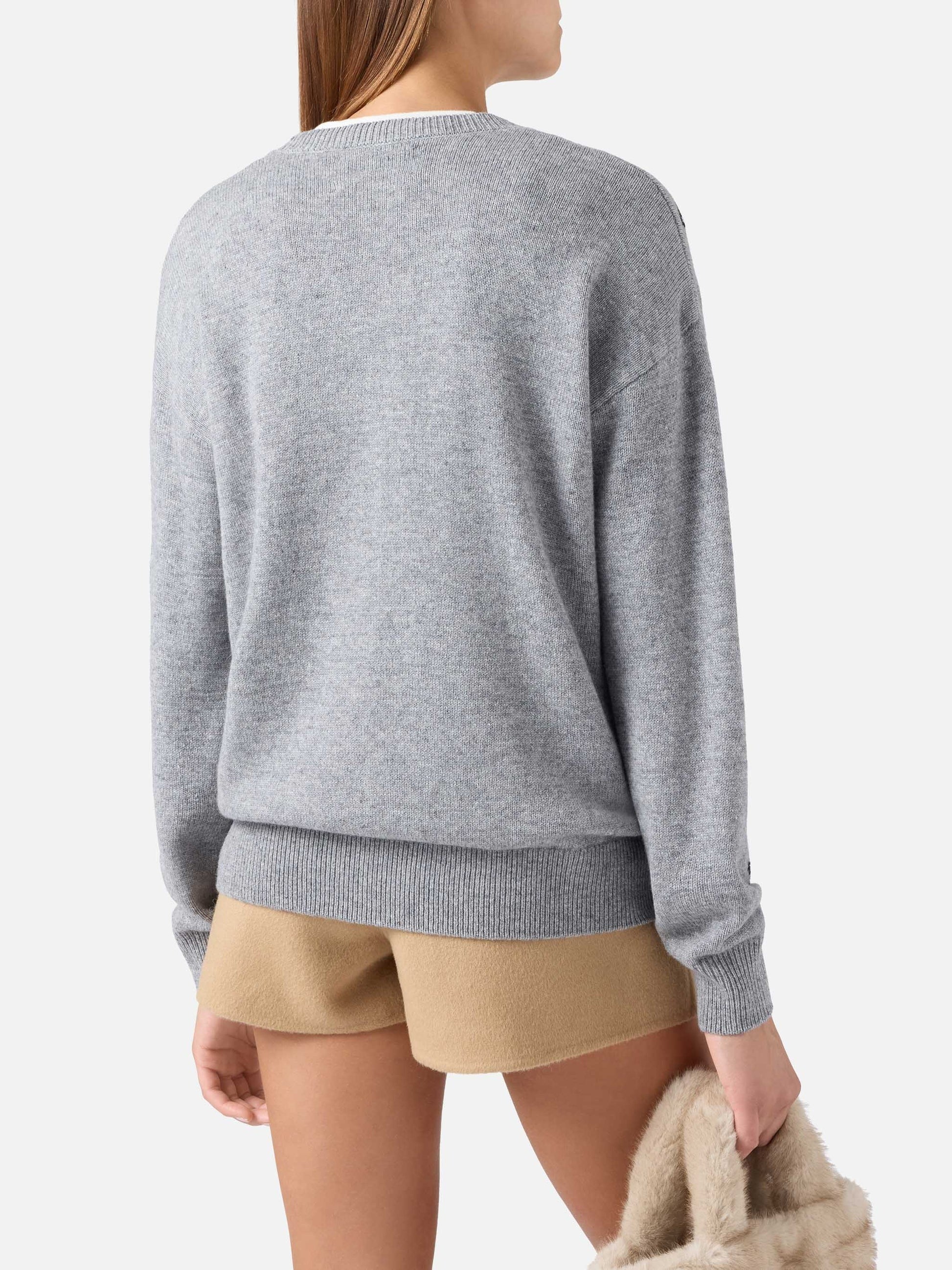 Maglia girocollo Tessa grigia in misto lana e cashmere con intarsio Snoopy | Special edition TESS004 00332M MC2 SAINT BARTH 