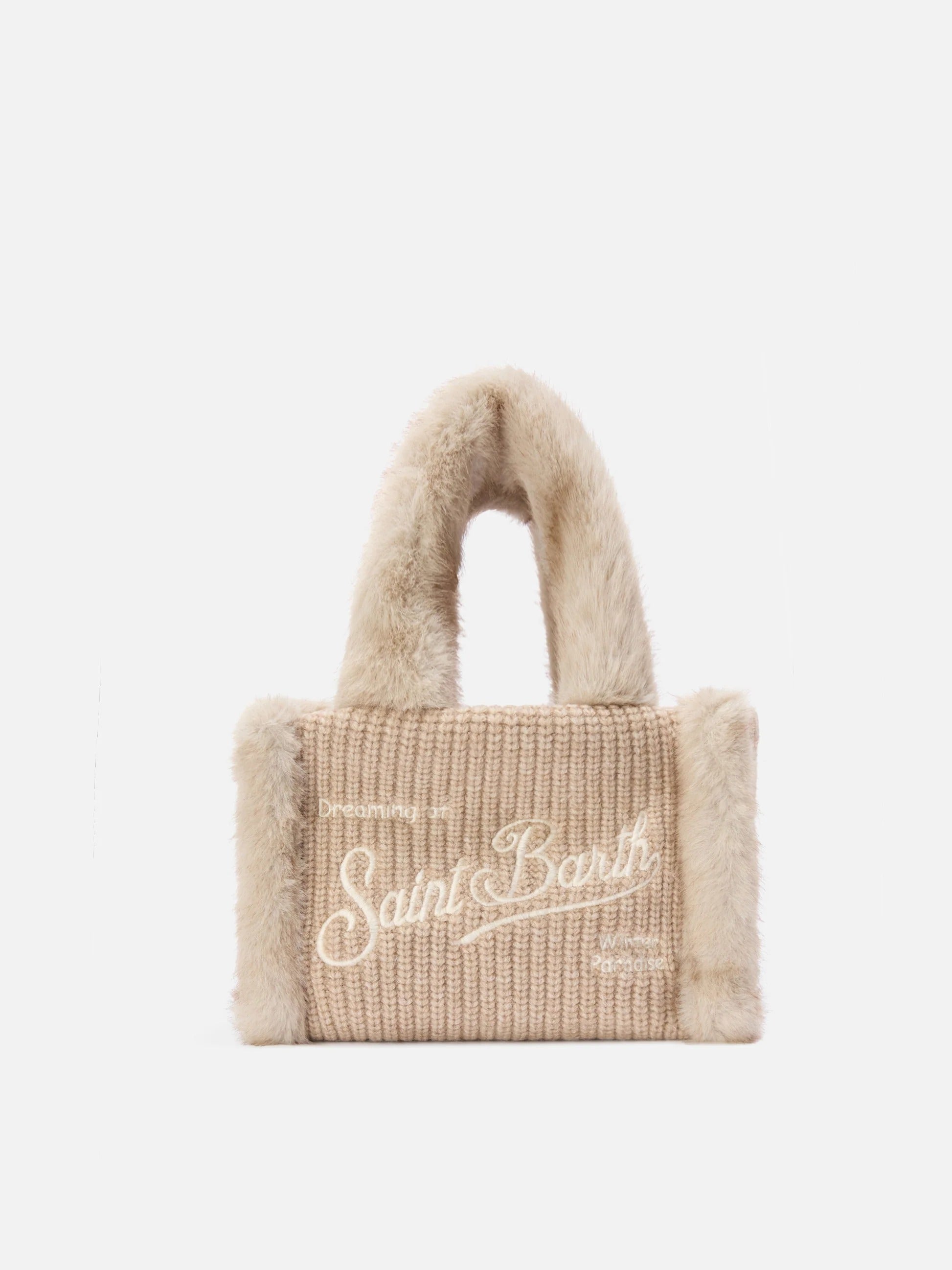 Borsa Mini Vanity beige effetto montone a costine con manici effetto pelliccia VAMI022 00521M MC2 SAINT BARTH 