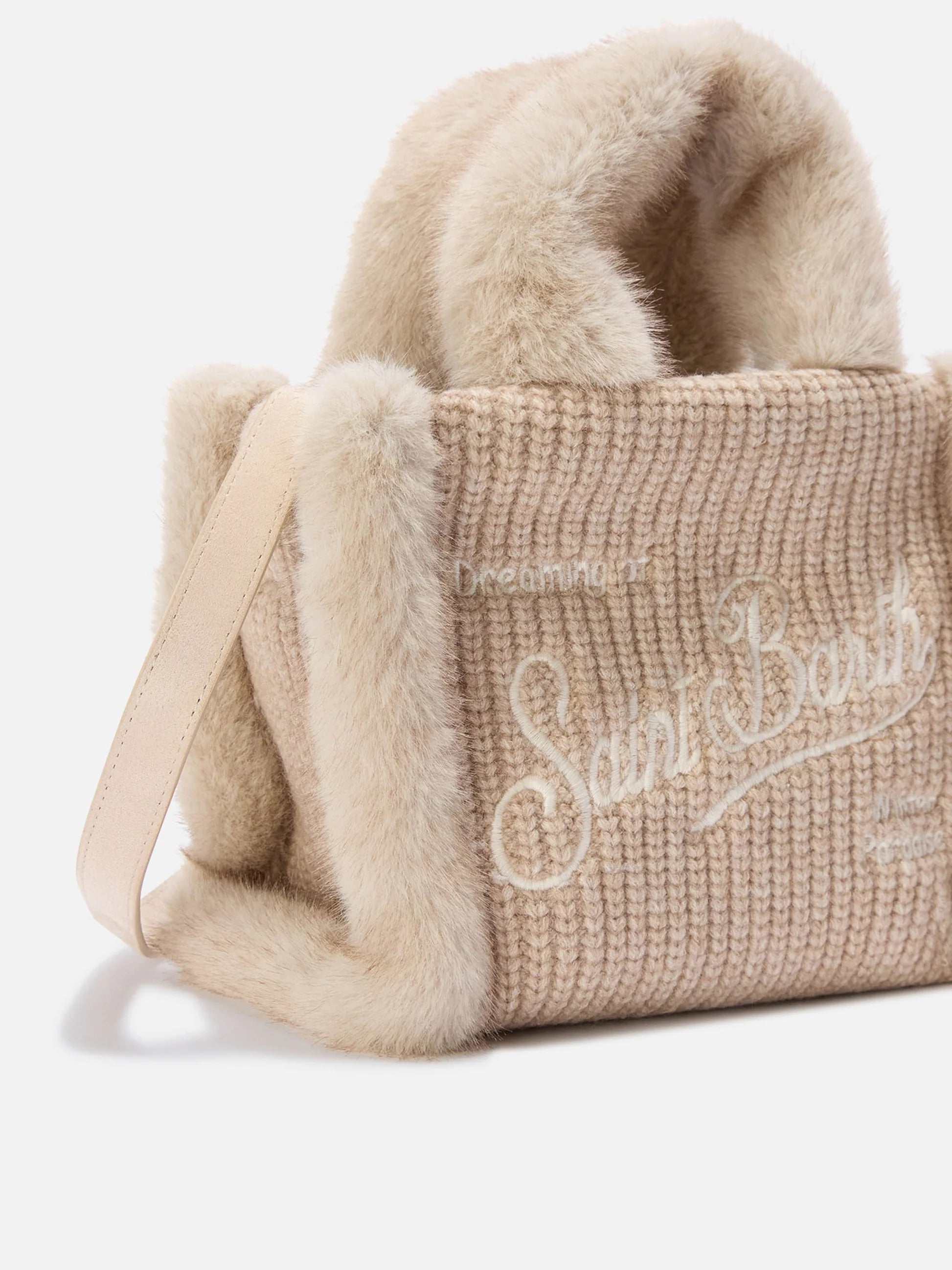 Borsa Mini Vanity beige effetto montone a costine con manici effetto pelliccia VAMI022 00521M MC2 SAINT BARTH 