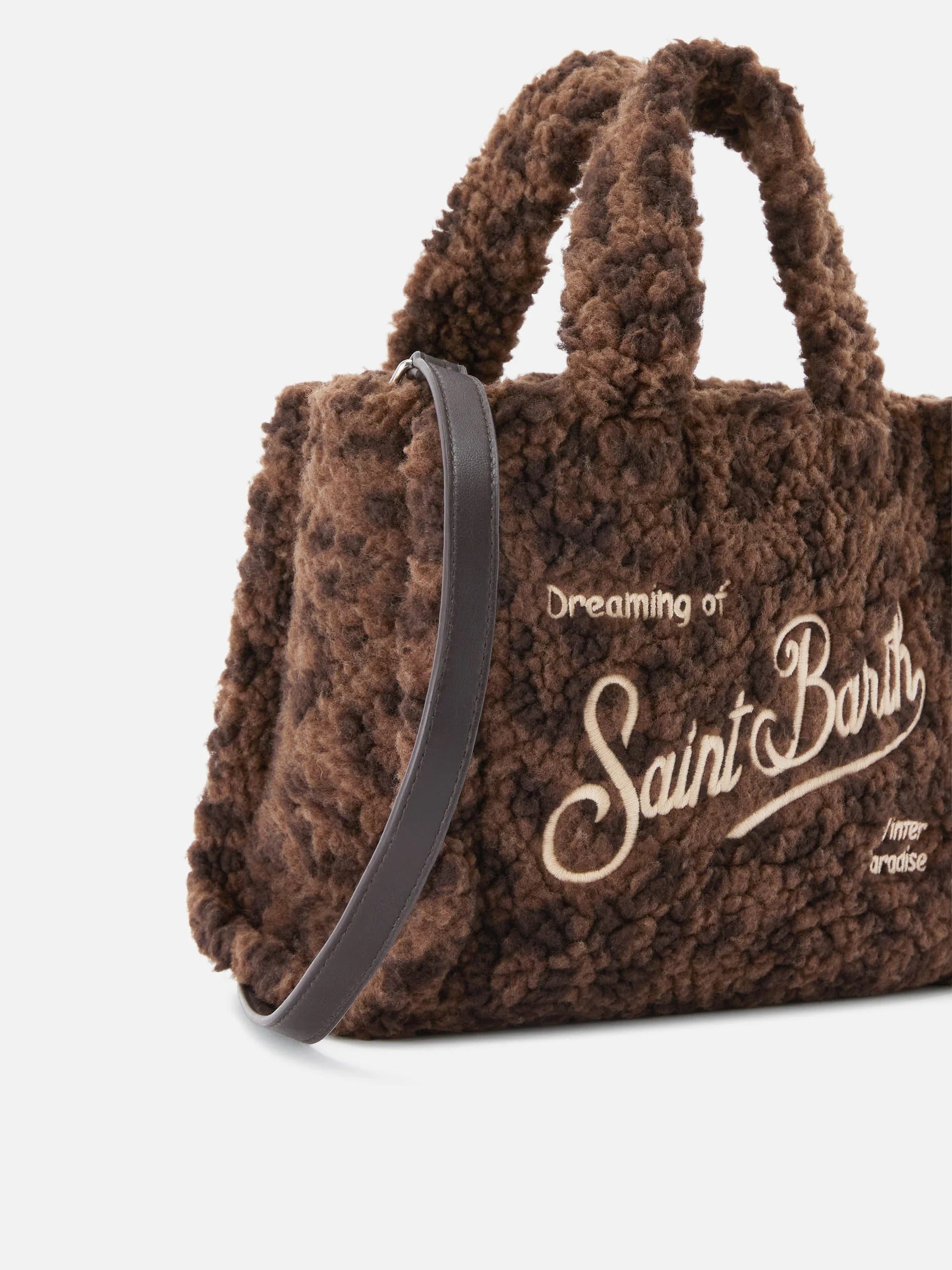 Borsa Mini Vanity marrone in tessuto teddy con stampa leopardata VAMI029 00212M MC2 SAINT BARTH 