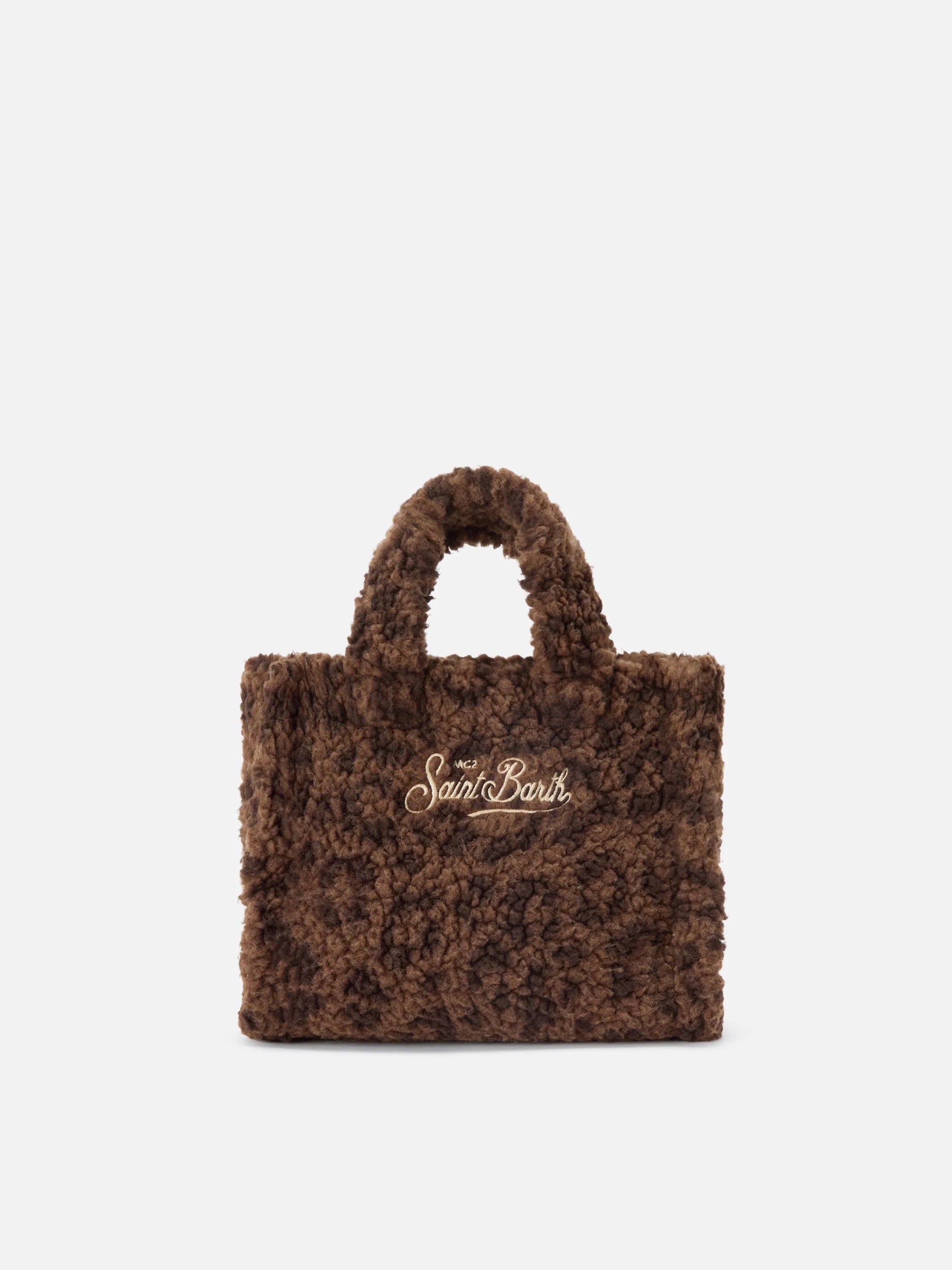 Borsa Mini Vanity marrone in tessuto teddy con stampa leopardata VAMI029 00212M MC2 SAINT BARTH 