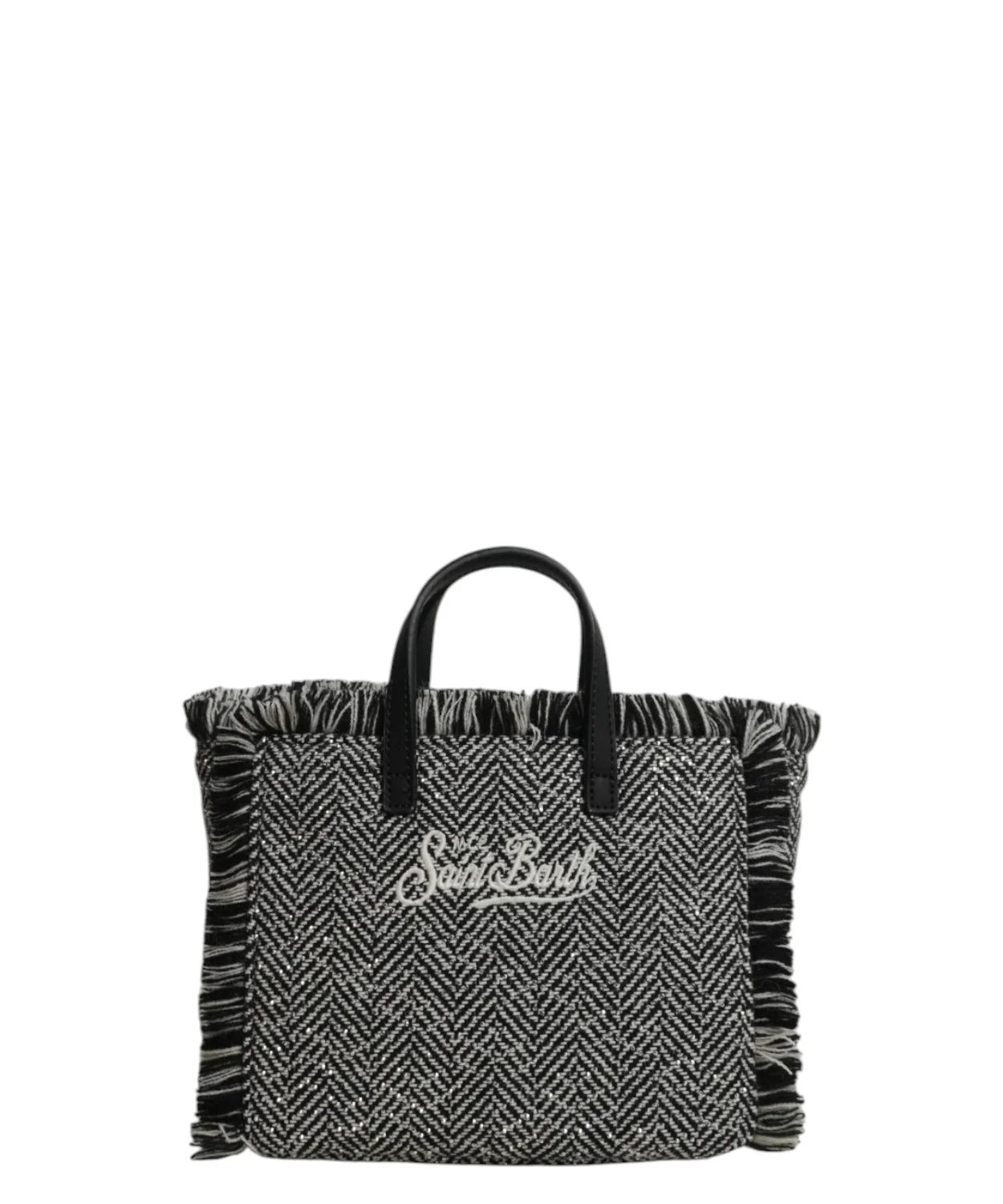 Borsa Vanity Mini Wool nera con strass motivo spina di pesce VAMI031 00472M MC2 SAINT BARTH 