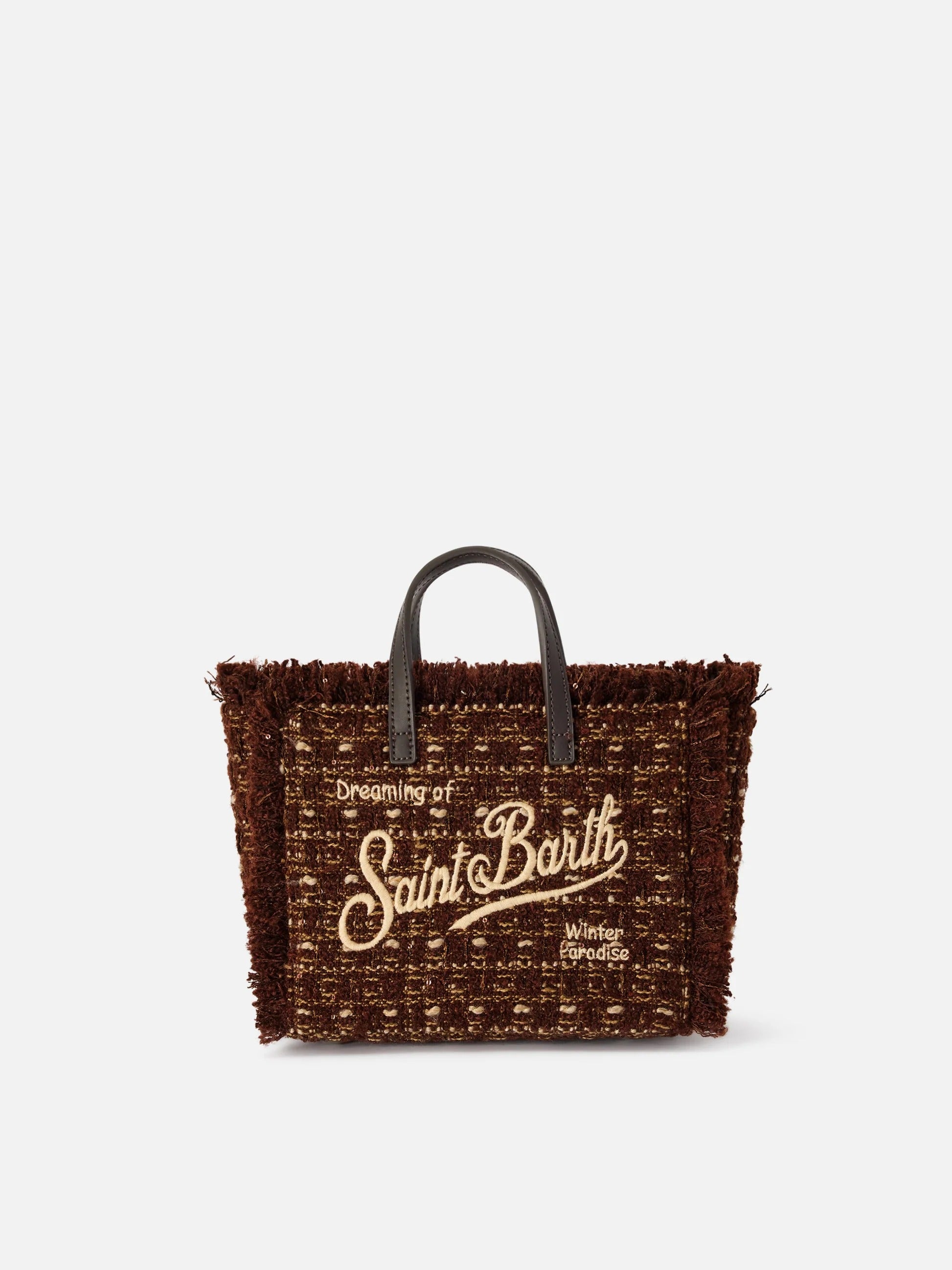 Borsa Mini Vanity marrone in tweed con ricamo logo VAMI032 04136M MC2 SAINT BARTH 