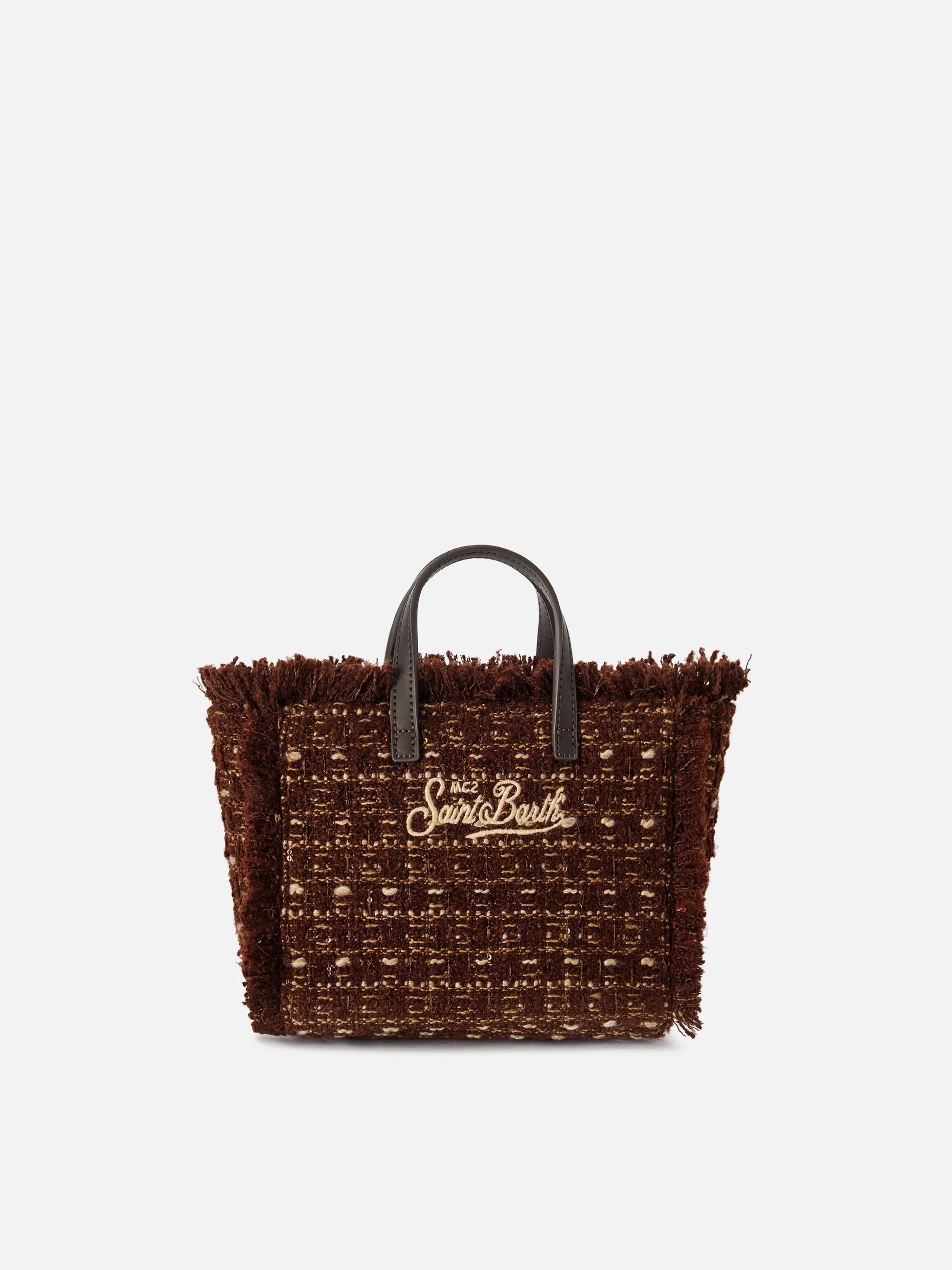 Borsa Mini Vanity marrone in tweed con ricamo logo VAMI032 04136M MC2 SAINT BARTH 