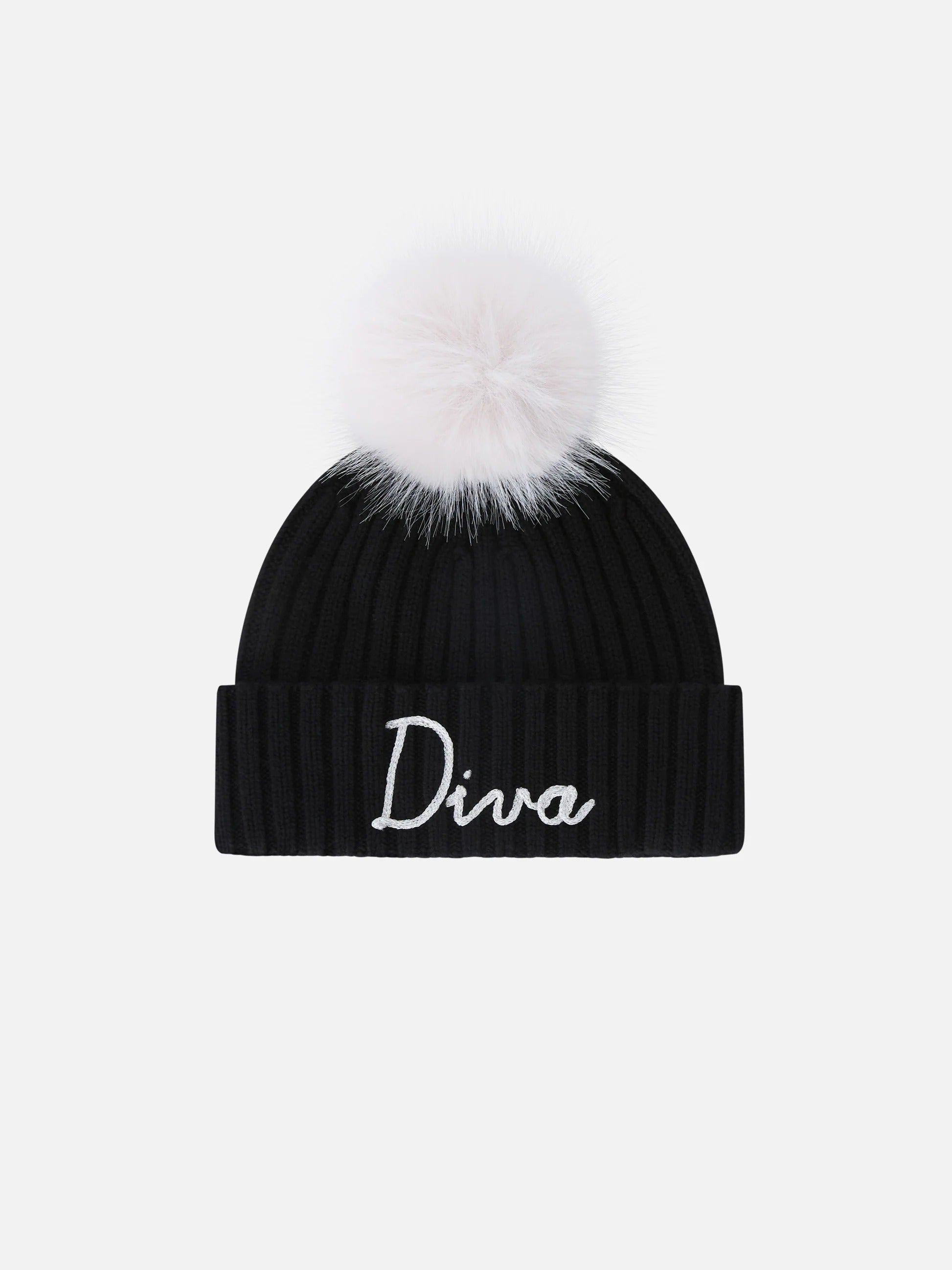 Berretto Wengen nero con pompon e ricamo Diva WENG006 04024M MC2 SAINT BARTH 