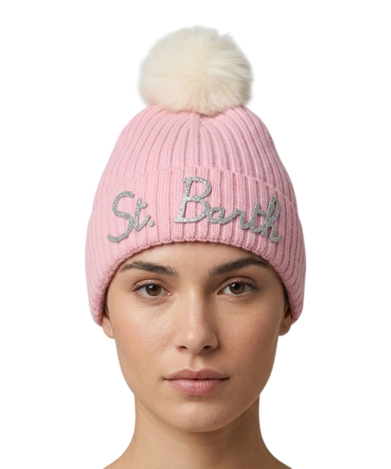 Berretto Wengen rosa con pompon e ricamo  St.Barth WENG006 04029M MC2 SAINT BARTH 