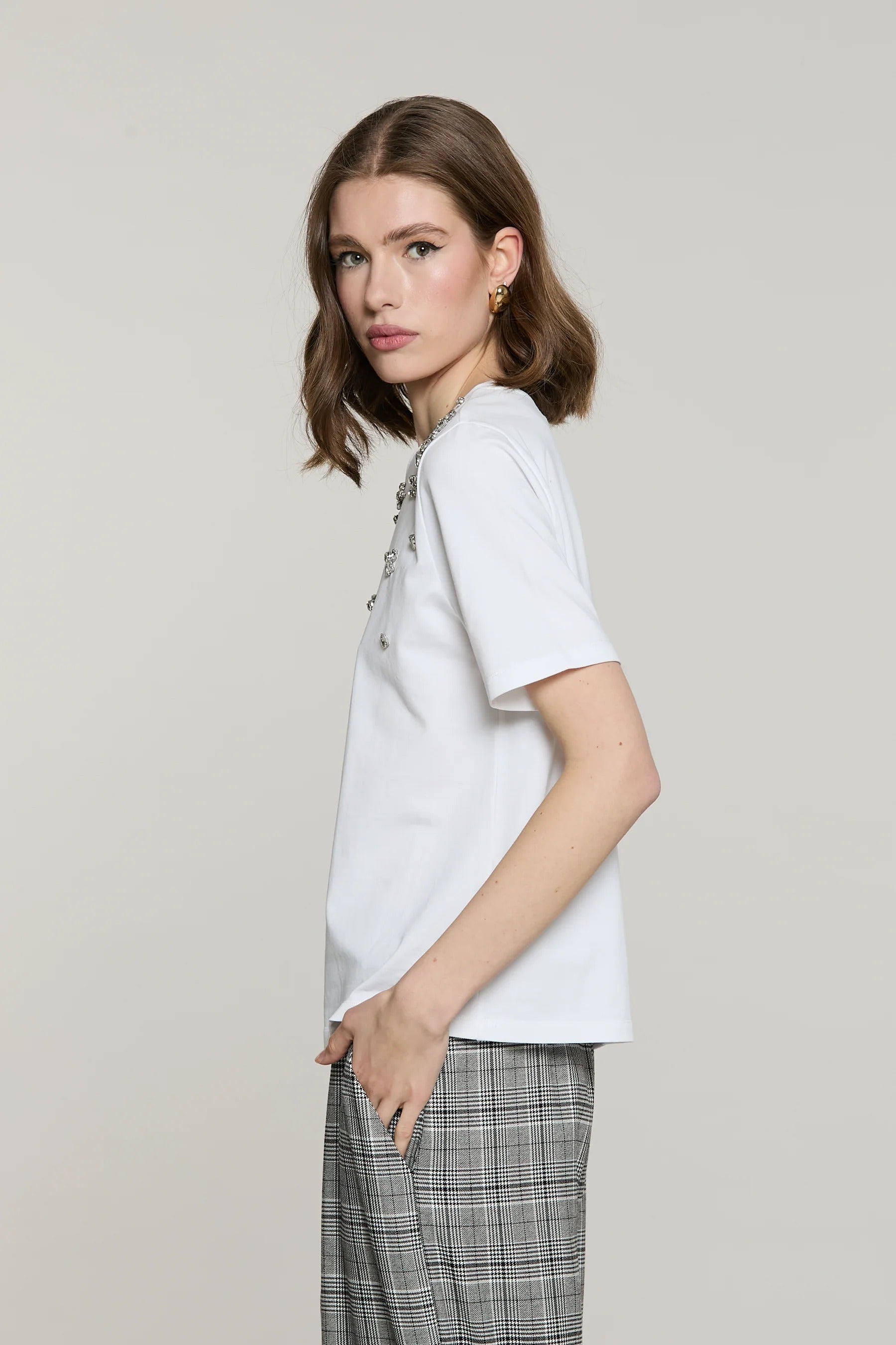T-shirt DOODY mezza manica con castoni più strass bianca RDA2601016004 1100 RELISH 