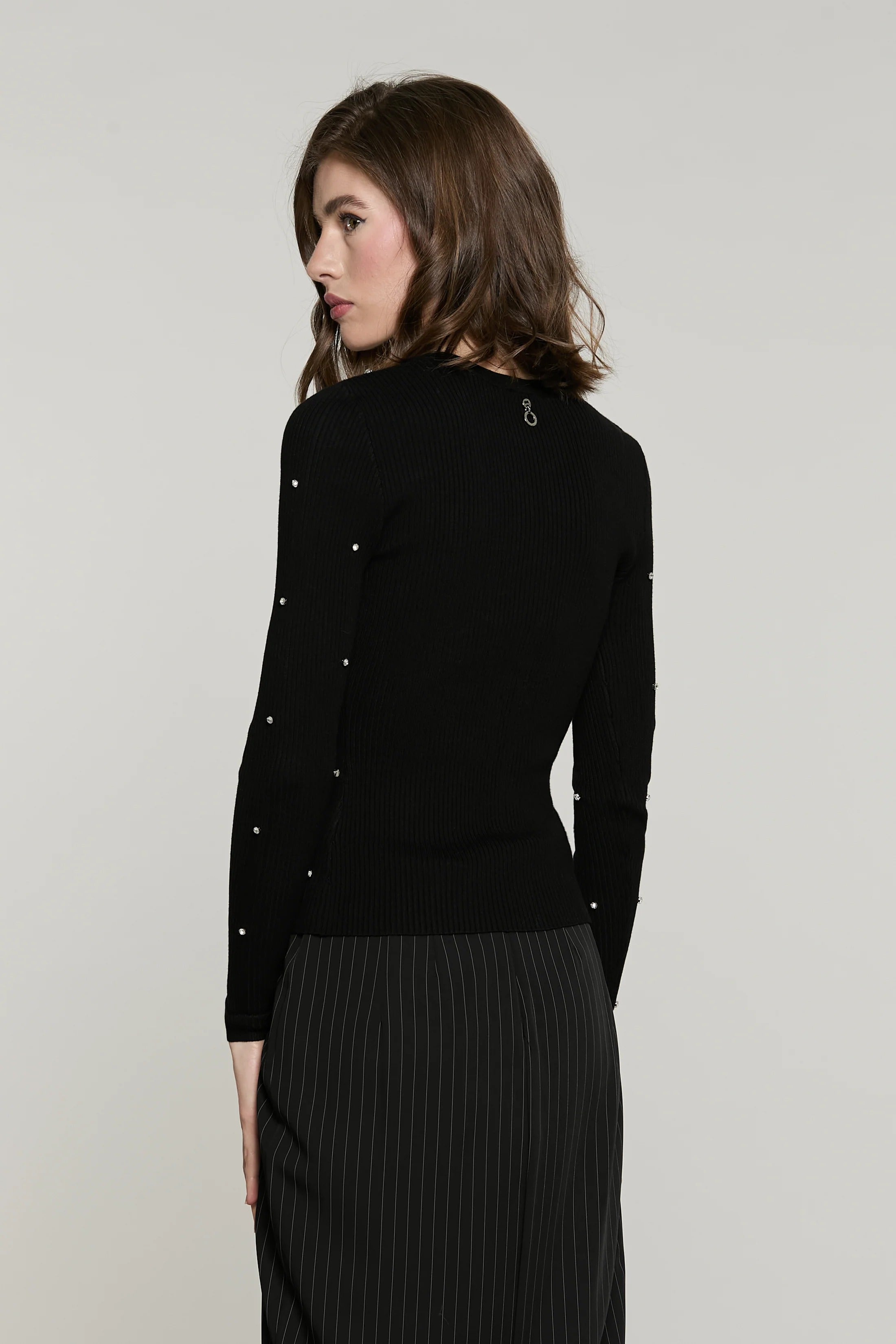 Cardigan FORD manica lunga con strass più bottone gioiello nero RDA2602054043 1199 RELISH 