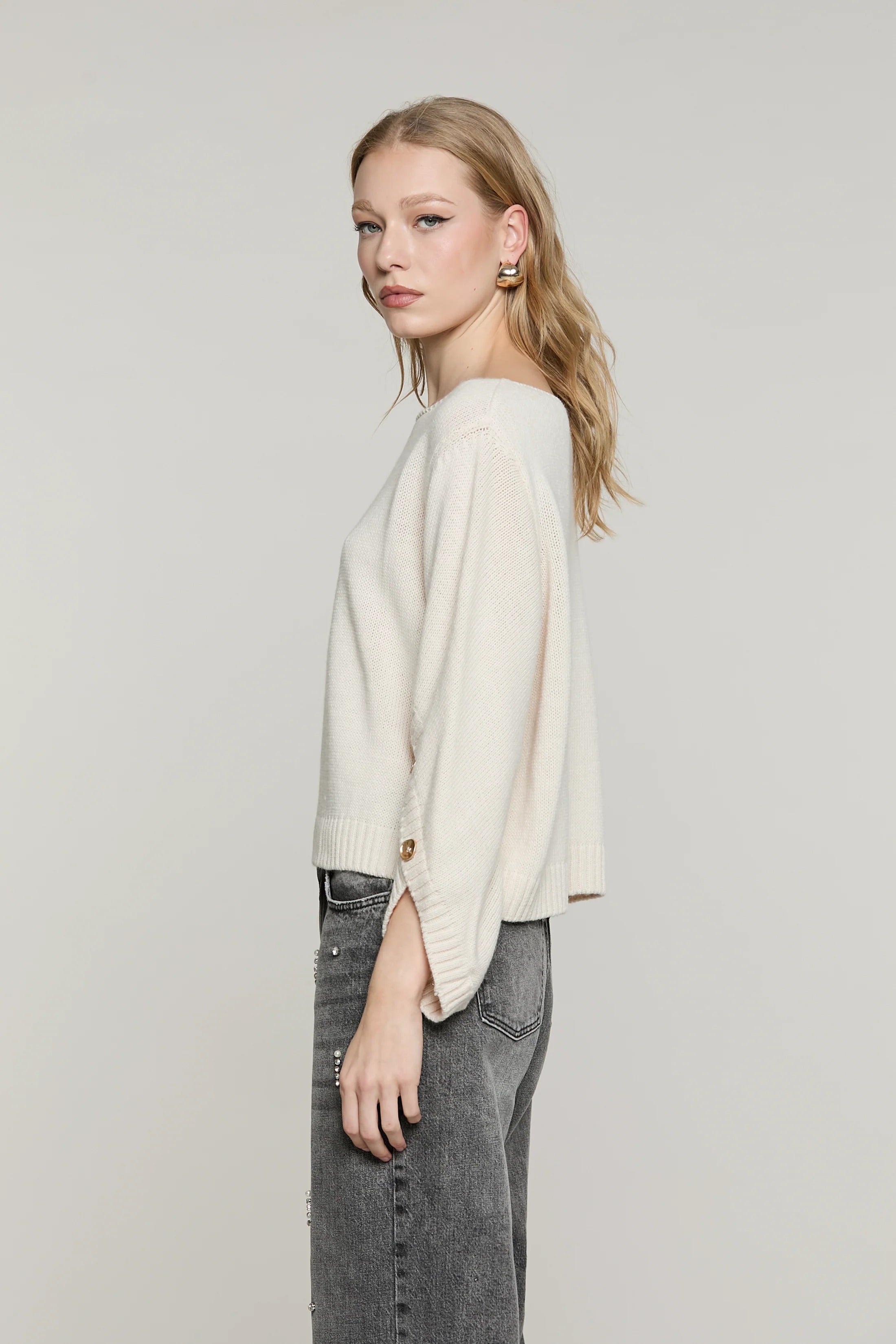 Maglia STENNY manica lunga incrociata con bottoni ivory RDA2602529054 1110 RELISH 