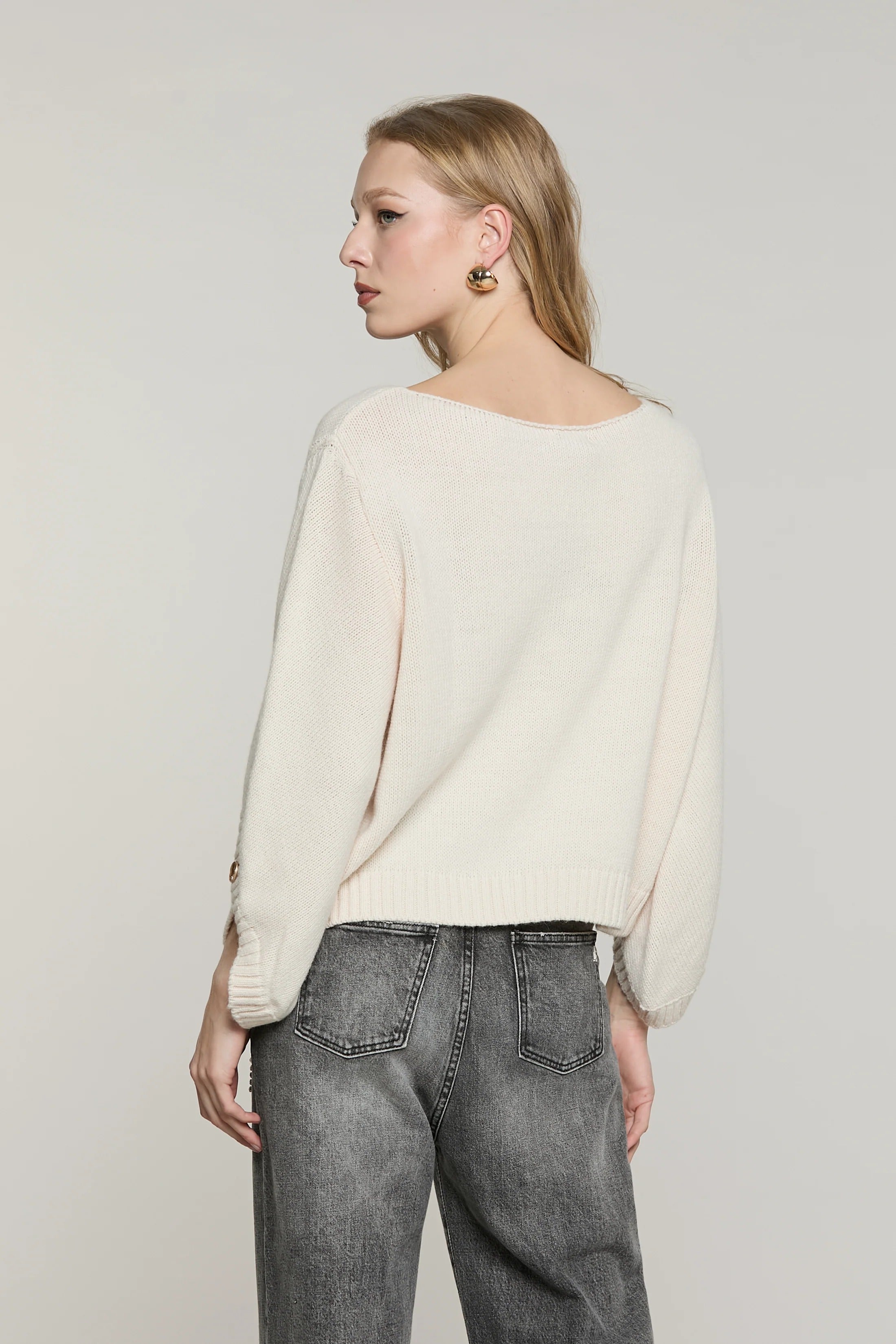 Maglia STENNY manica lunga incrociata con bottoni ivory RDA2602529054 1110 RELISH 