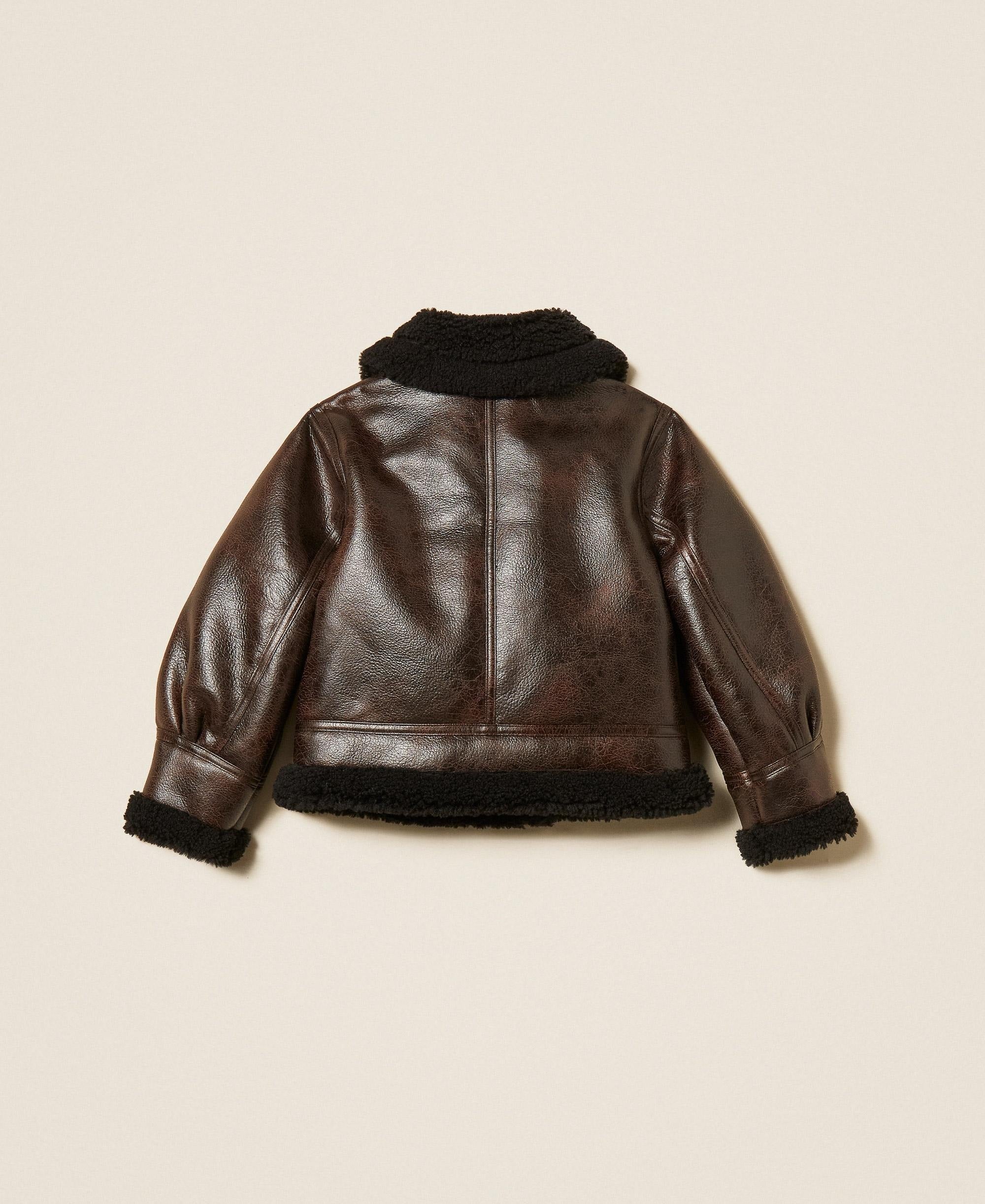 Bomber effetto pelle con faux fur moro/nero 262GJ2030 13820 TWINSET 