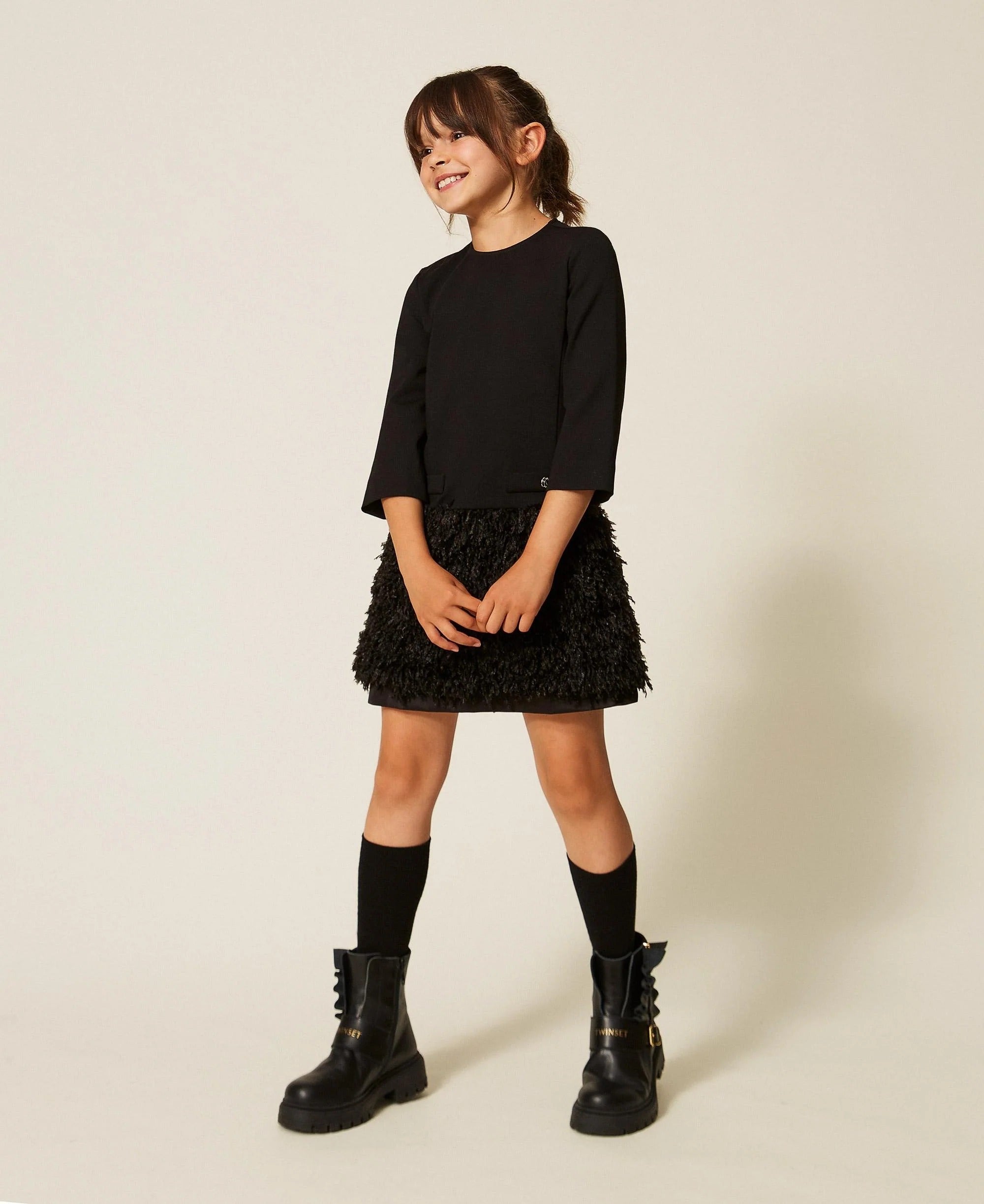 Abito corto con faux fur nero 262GJ2160 00006 TWINSET 