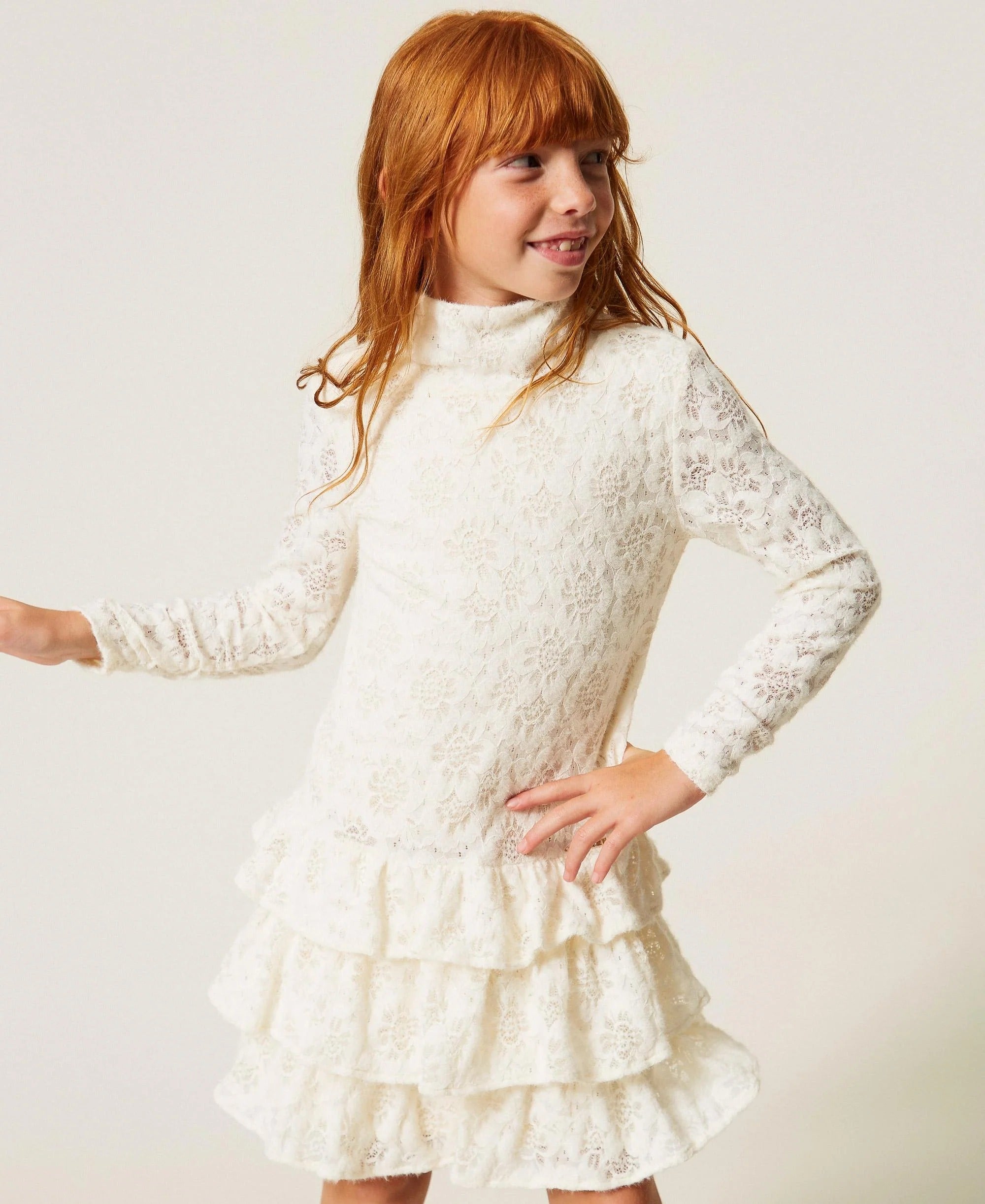 Abito corto in pizzo con balze bianco neve 262GJ2190 00282 TWINSET 