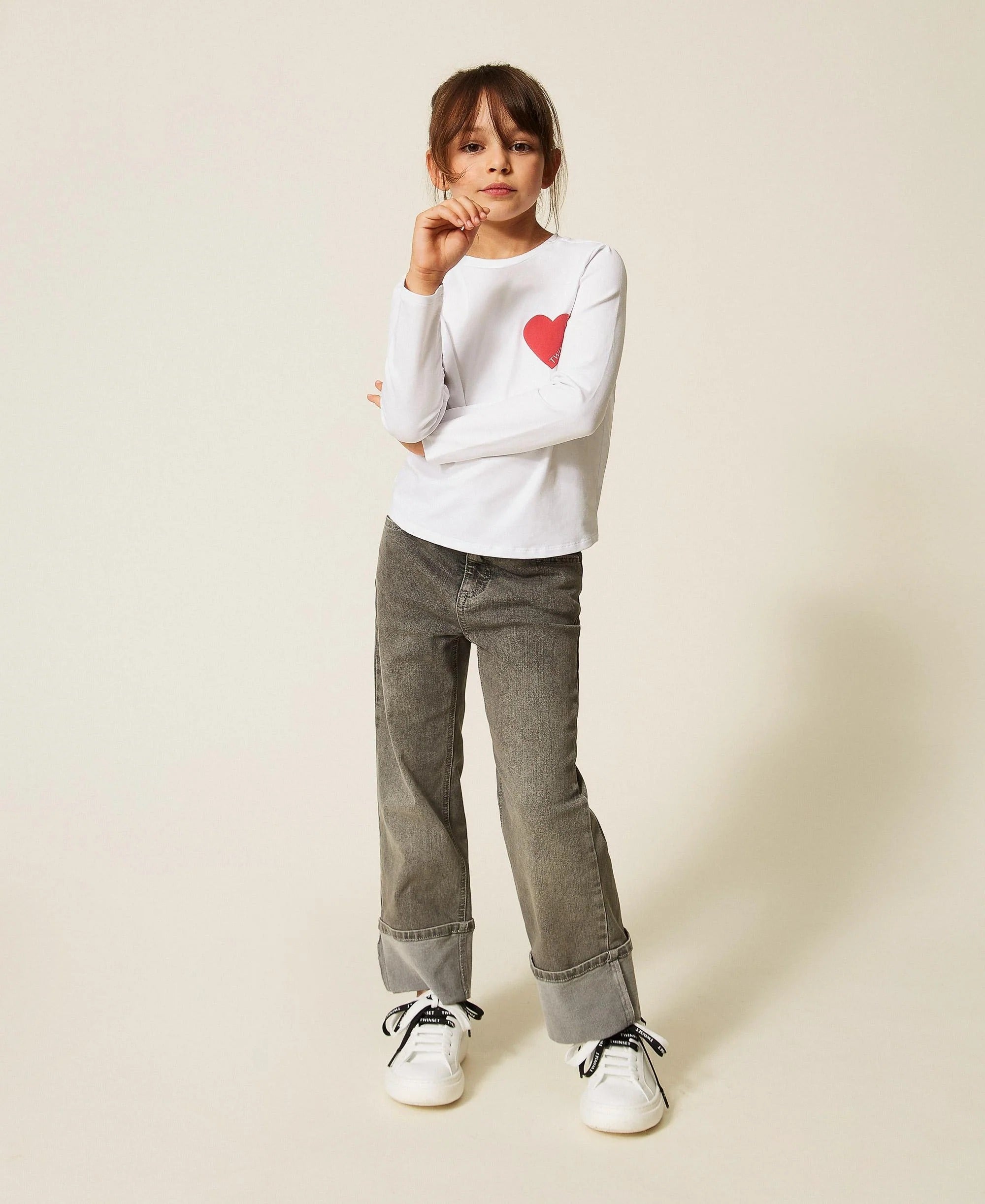 Jeans dritti con risvolto grigio 262GJ2220 01243 TWINSET 