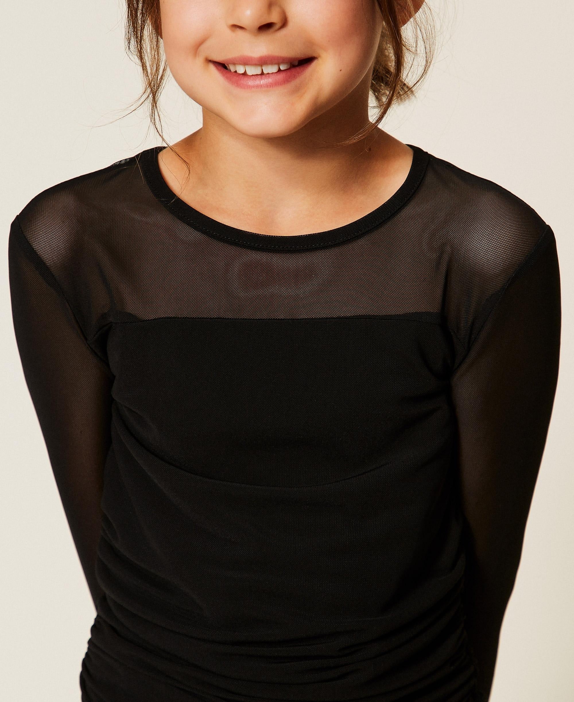 T-shirt in tulle con arricciatura nera 262GJ2251 00006 TWINSET 