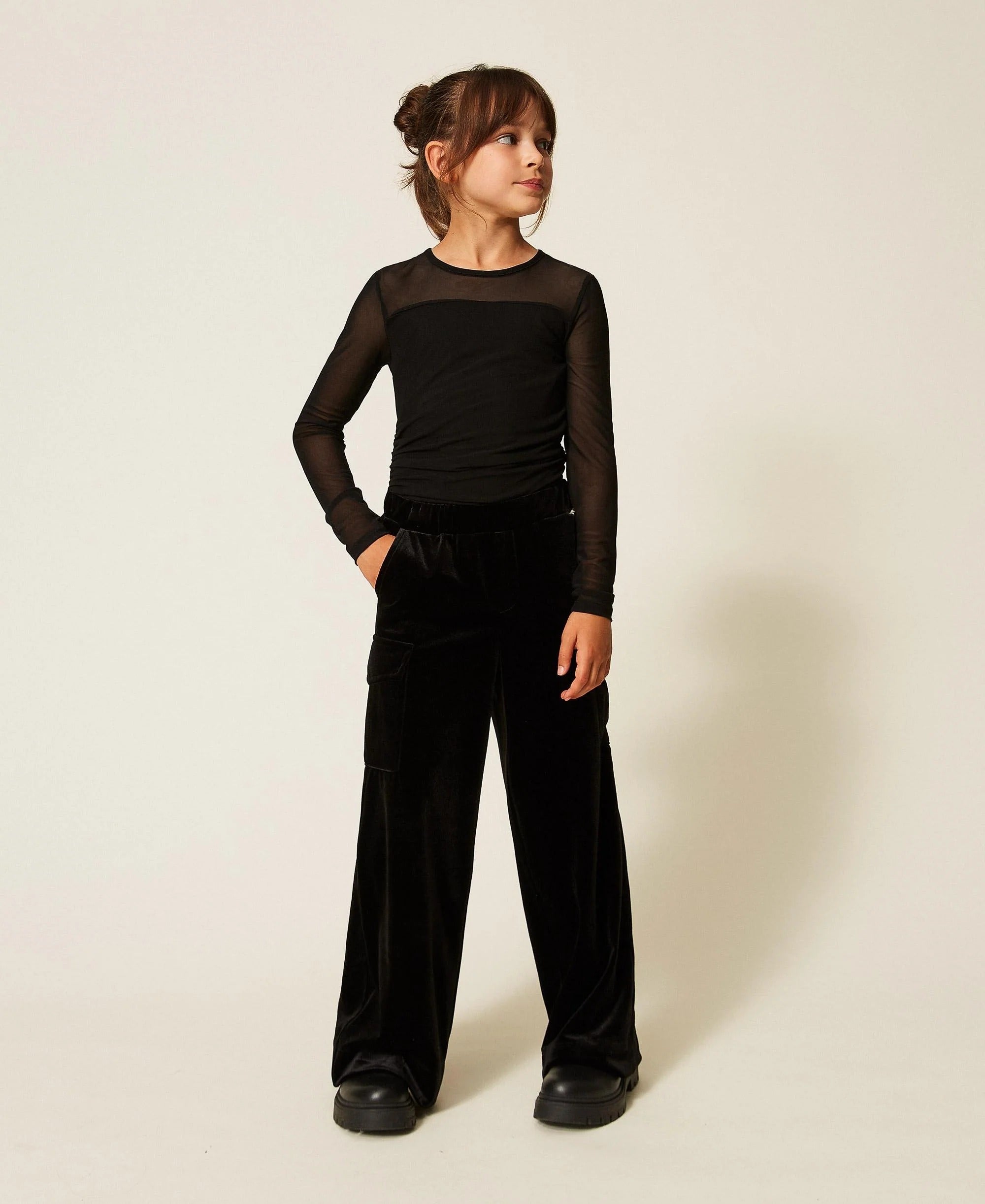 T-shirt in tulle con arricciatura nera 262GJ2251 00006 TWINSET 