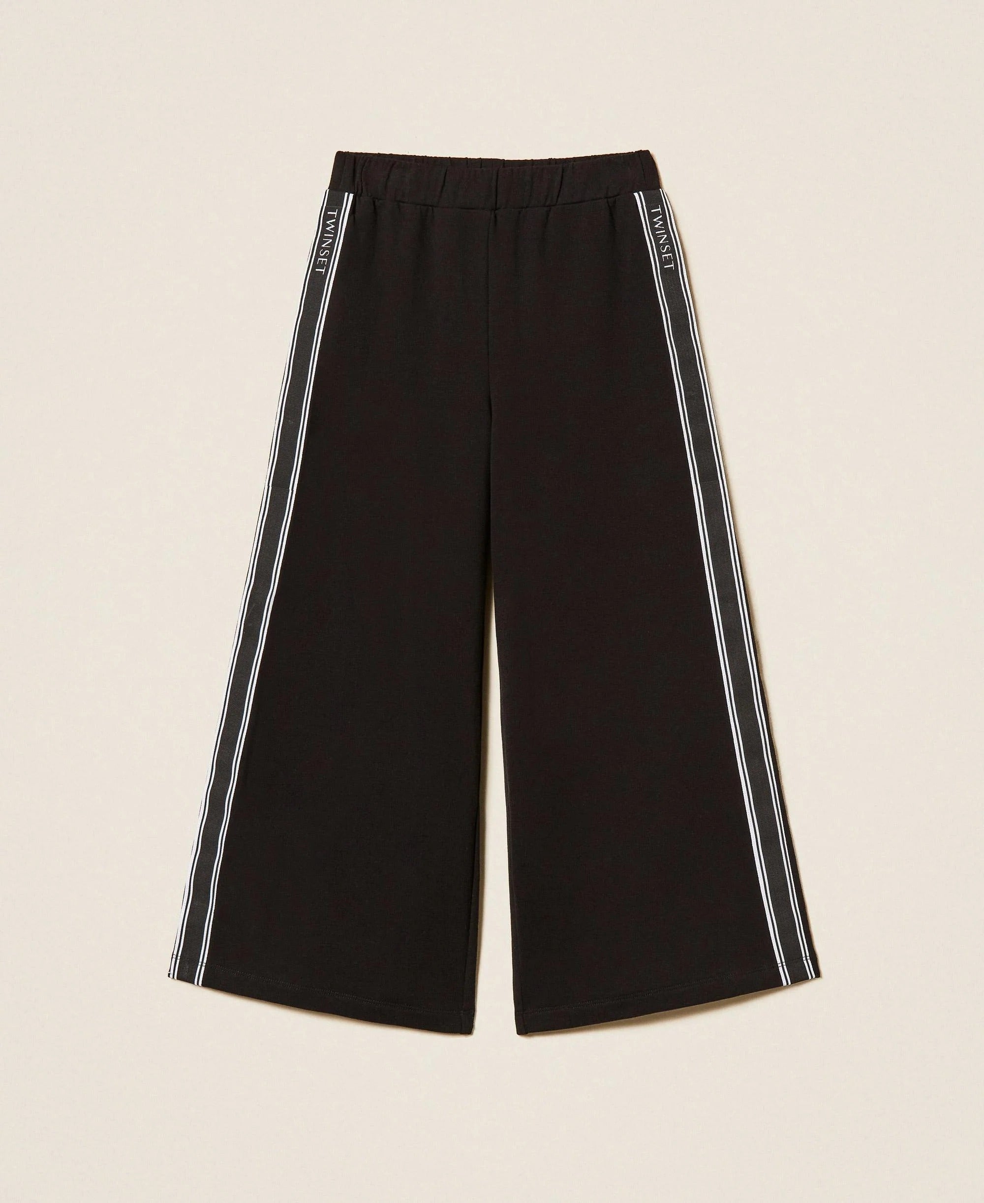 Pantaloni a palazzo in felpa con logo nero 262GJ2281 00006 TWINSET 