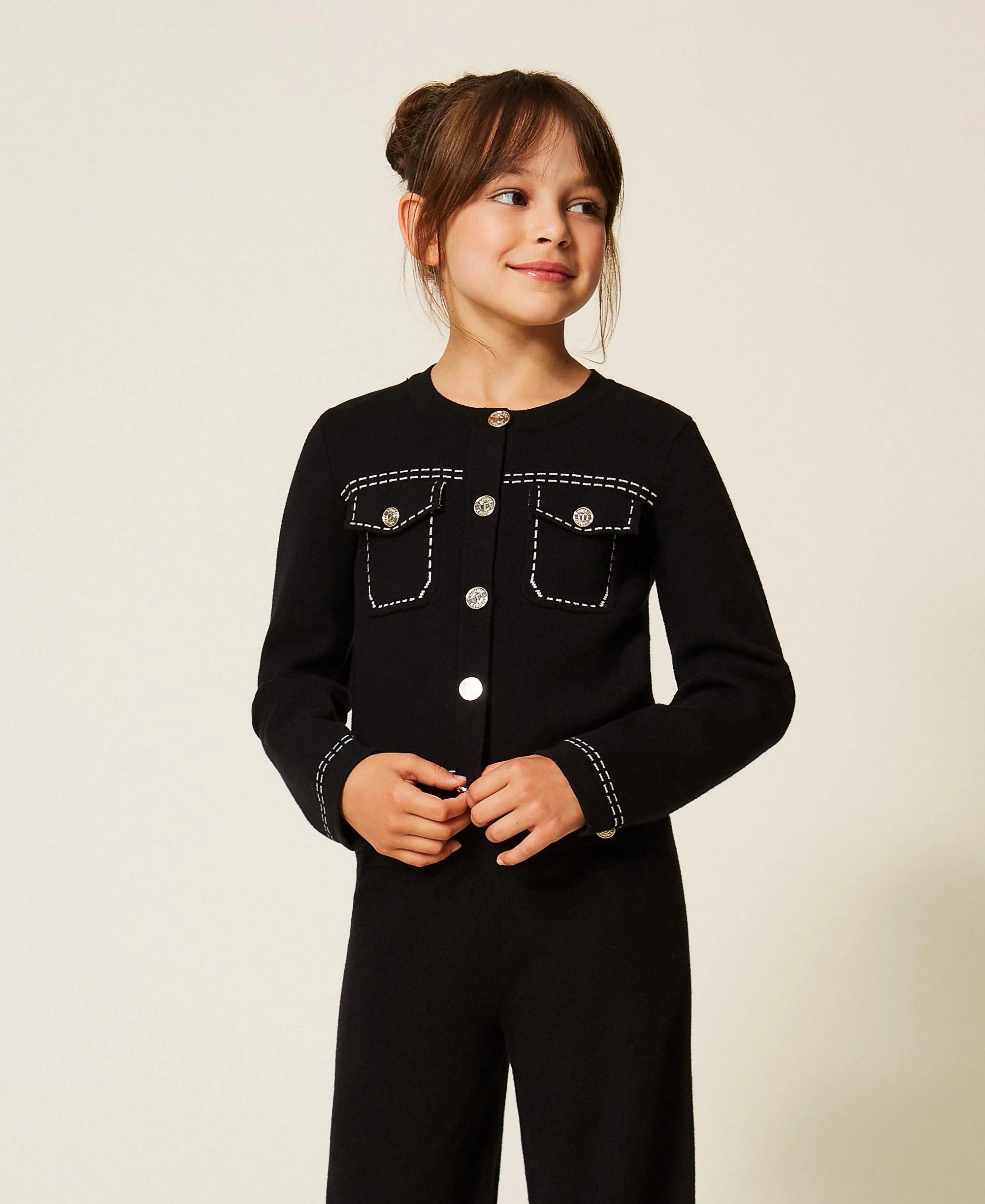 Giacca in maglia con impunture nera 262GJ3020 13894 TWINSET 