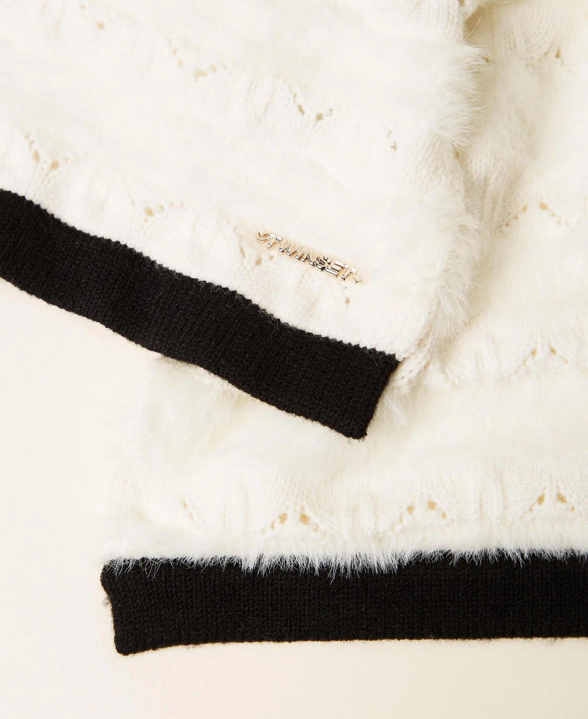 Sciarpa in maglia traforata bianco neve/nero 262GJ501C NEVE/NERO TWINSET 