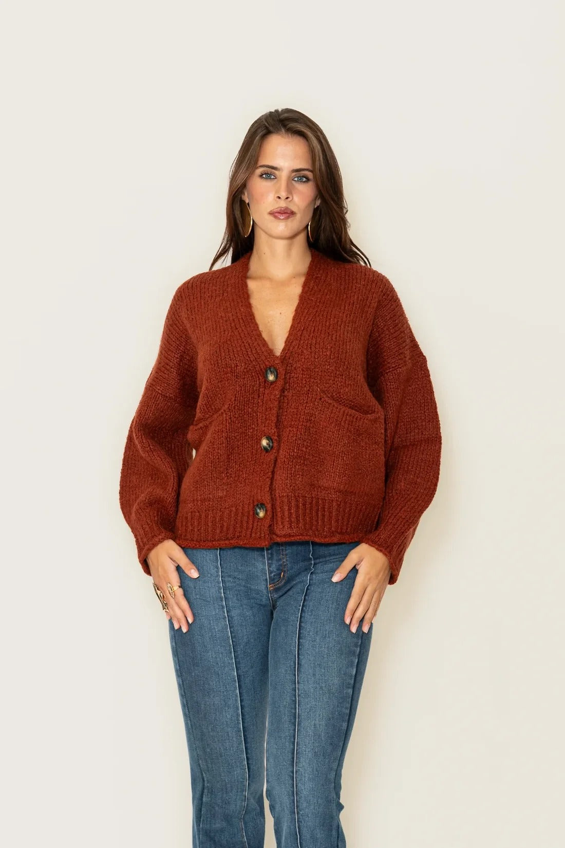 Cardigan Over con Bottoni  coccio 3AC3007 COCCIO VICOLO 