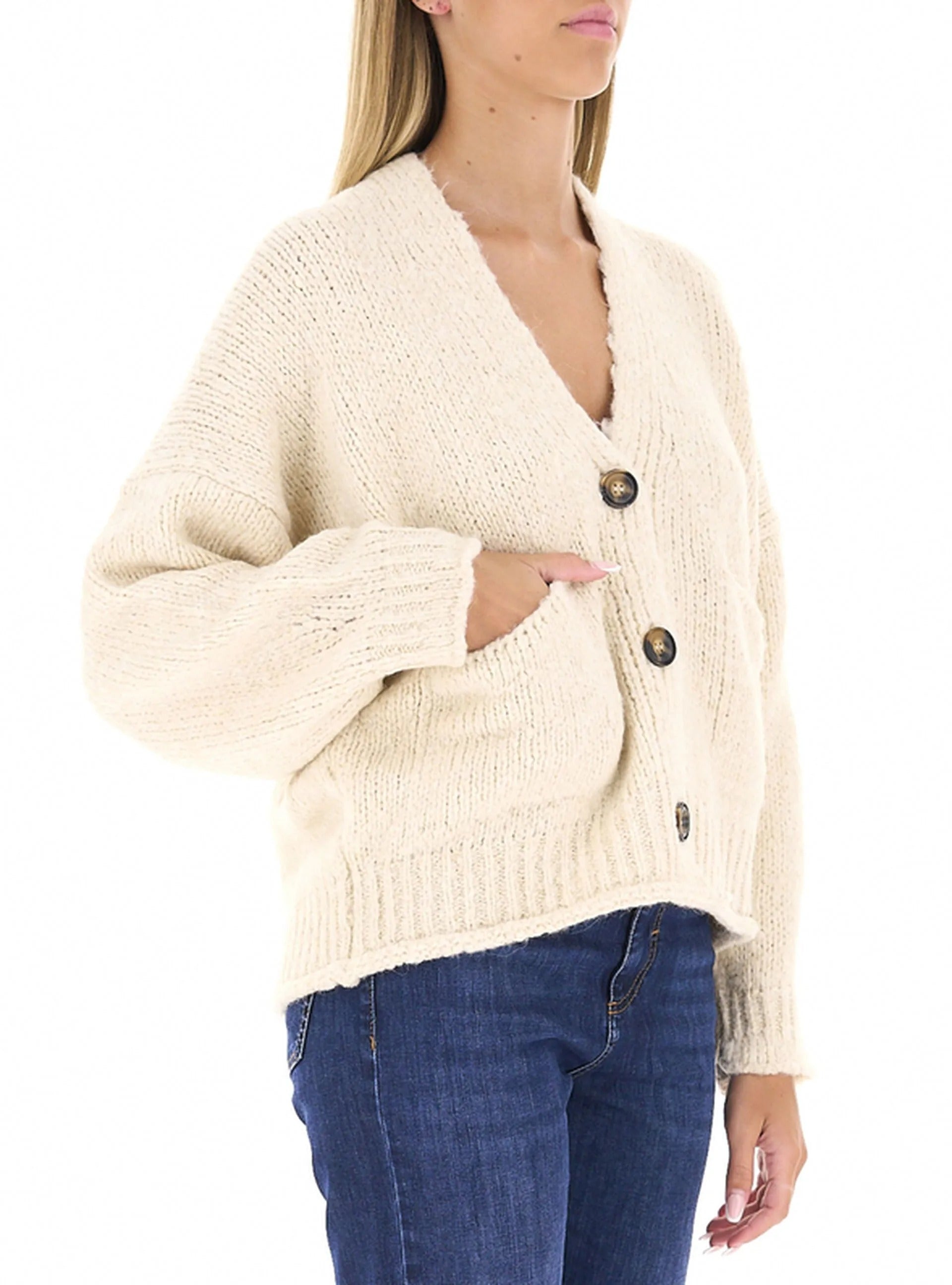 Cardigan Over con Bottoni  naturale 3AC3007 NATURALE VICOLO 