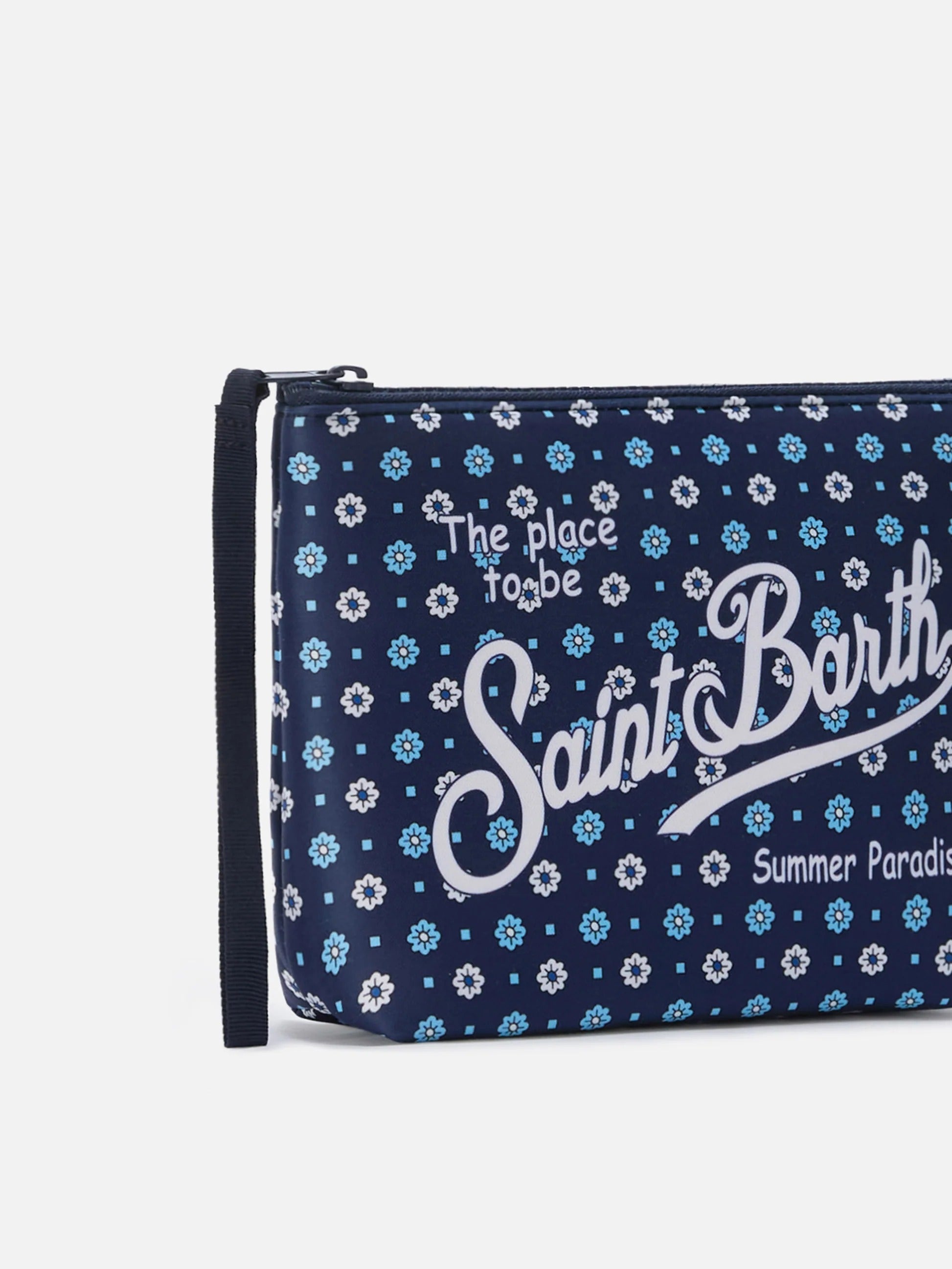 Pochette Aline in scuba blu con stampa a fiori all-over ALIN001 00684L MC2 SAINT BARTH 