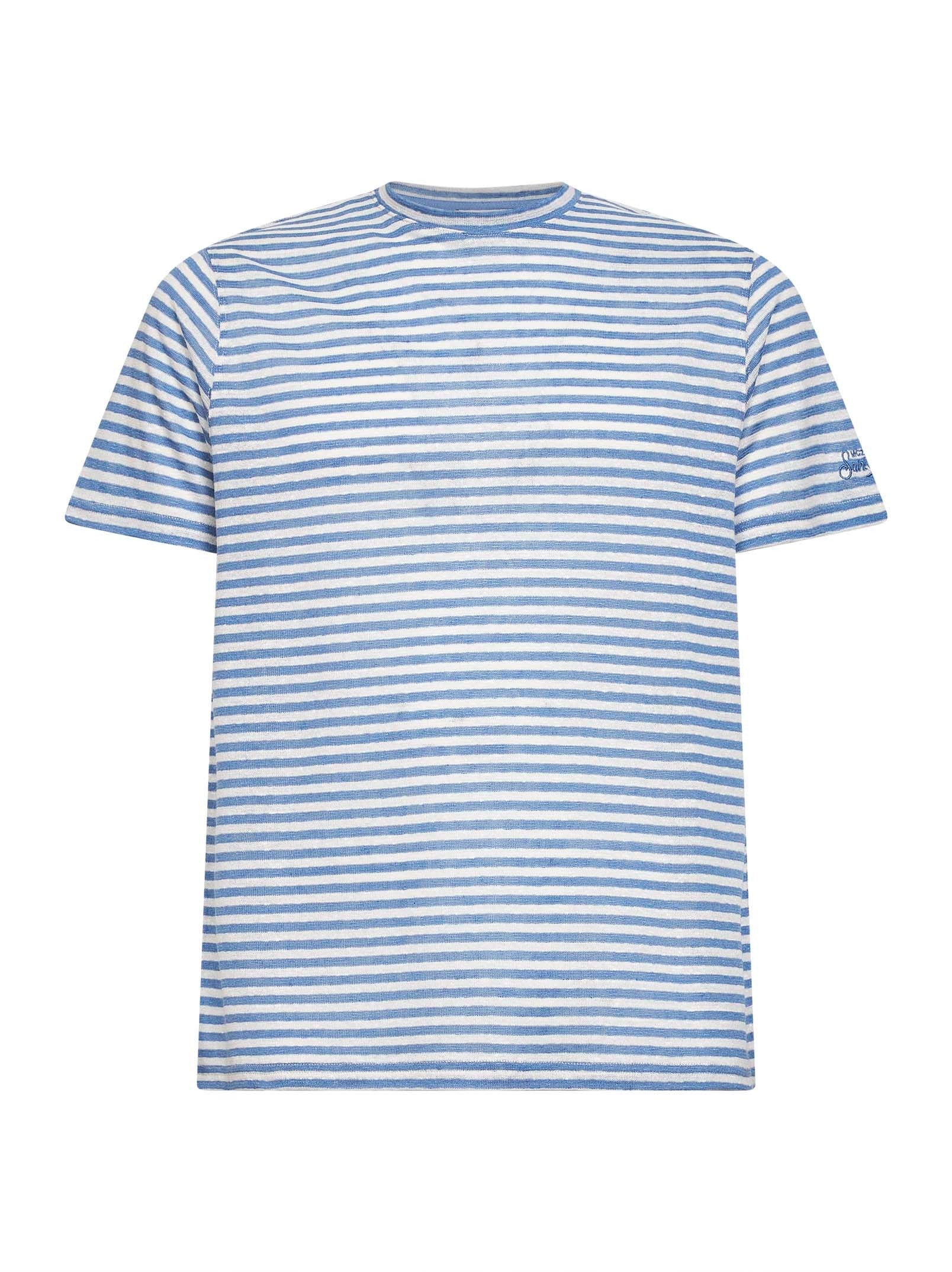 MC2 SAINT BARTH<BR/>T-shirt Dover in misto lino a righe azzurro e panna con ricamo logo DOV0010 01241L MC2 SAINT BARTH 