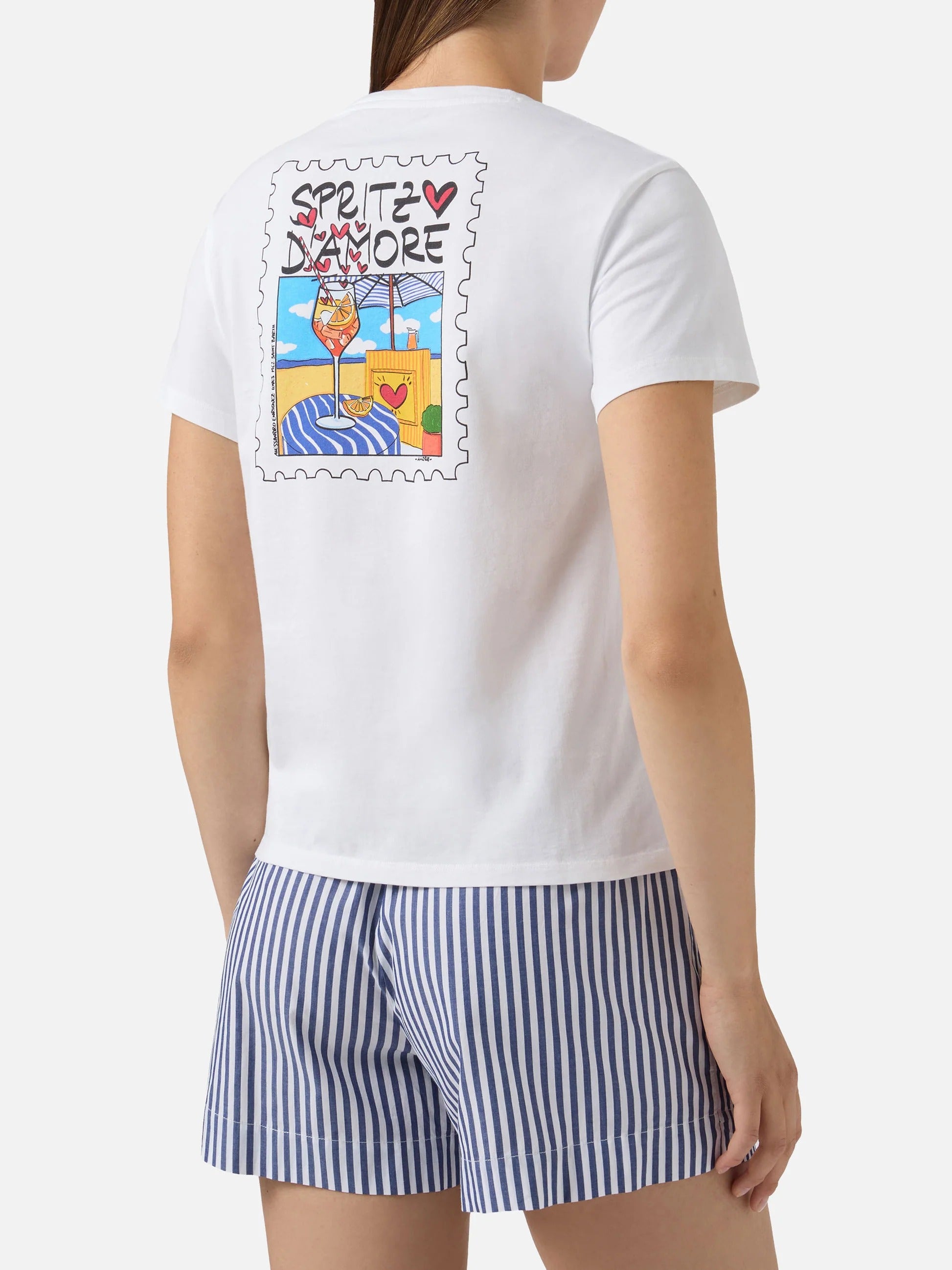 T-shirt bianca Emilie con stampa Spritzo d'Amore EMI0001 04507L MC2 SAINT BARTH 