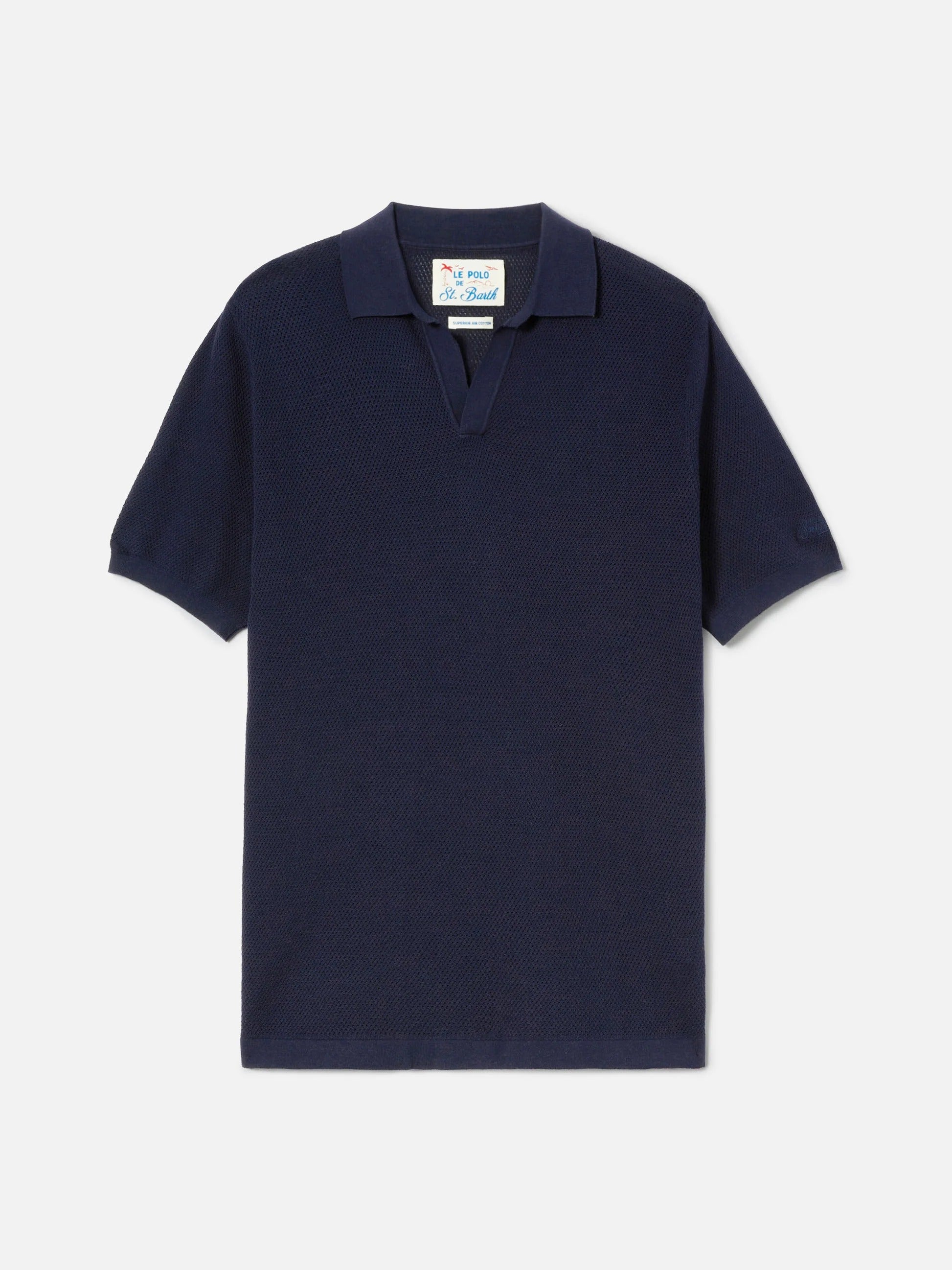 Polo Sloan Mesh in cotone pregiato high twist tinta unita blu SLO0009 00097L MC2 SAINT BARTH 