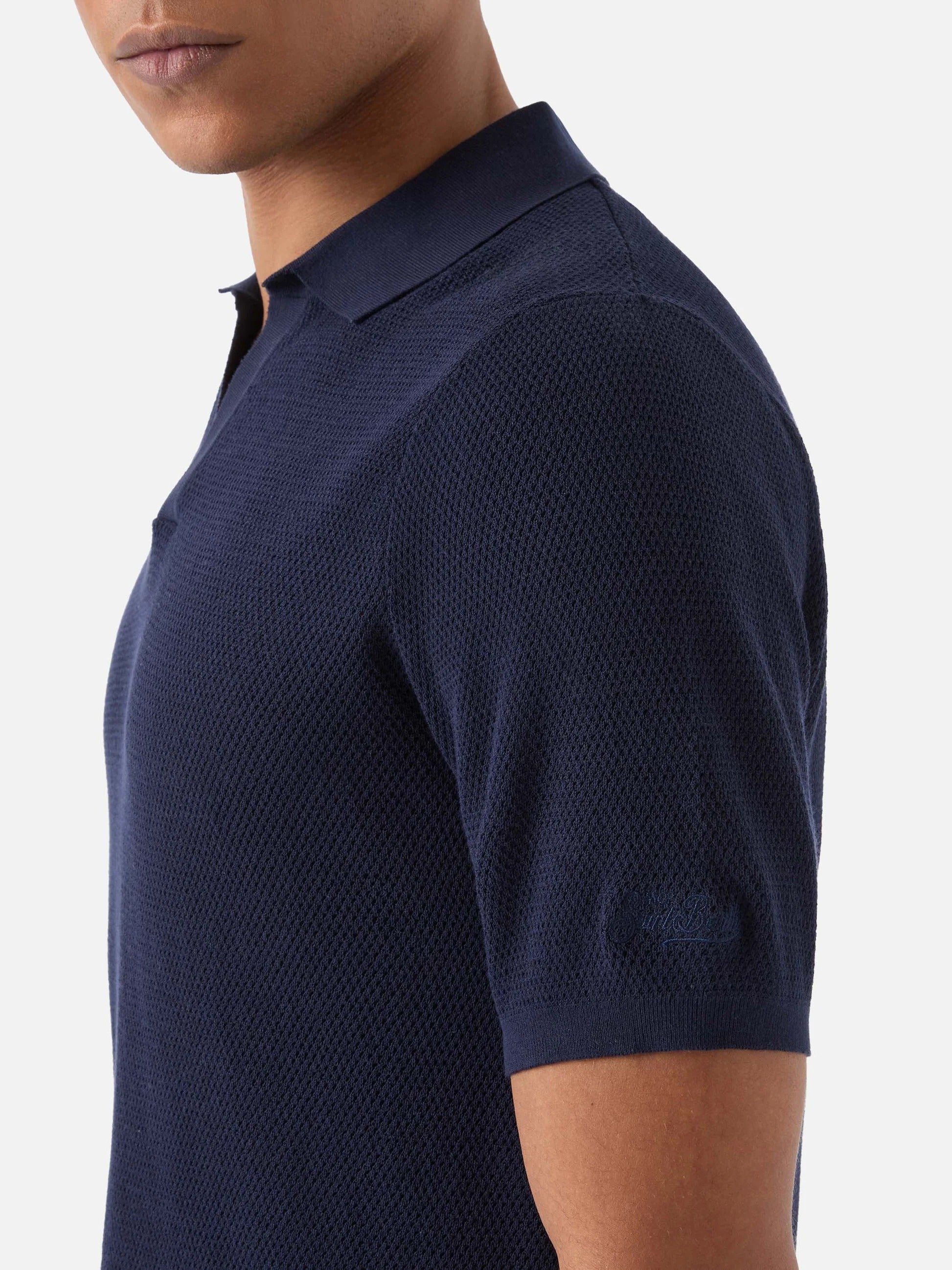 Polo Sloan Mesh in cotone pregiato high twist tinta unita blu SLO0009 00097L MC2 SAINT BARTH 