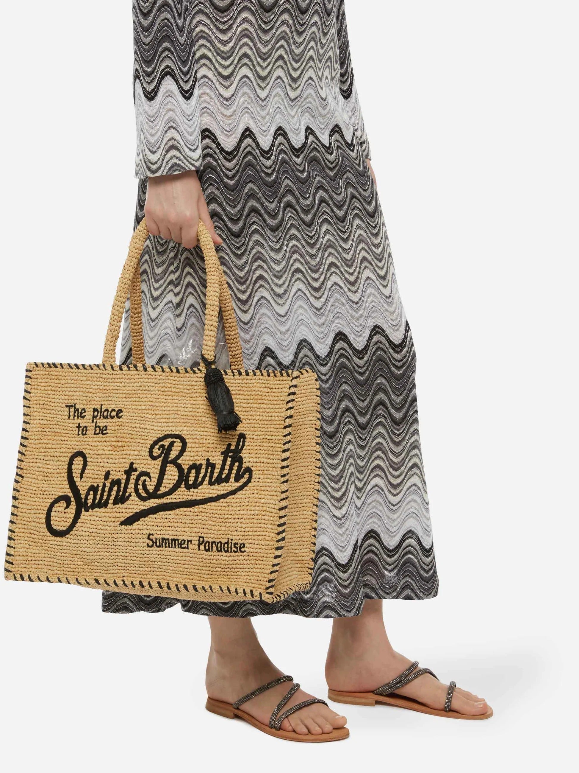 Borsa a spalla Vanity Rafia beige con bordo nero VANI013 09045L MC2 SAINT BARTH 